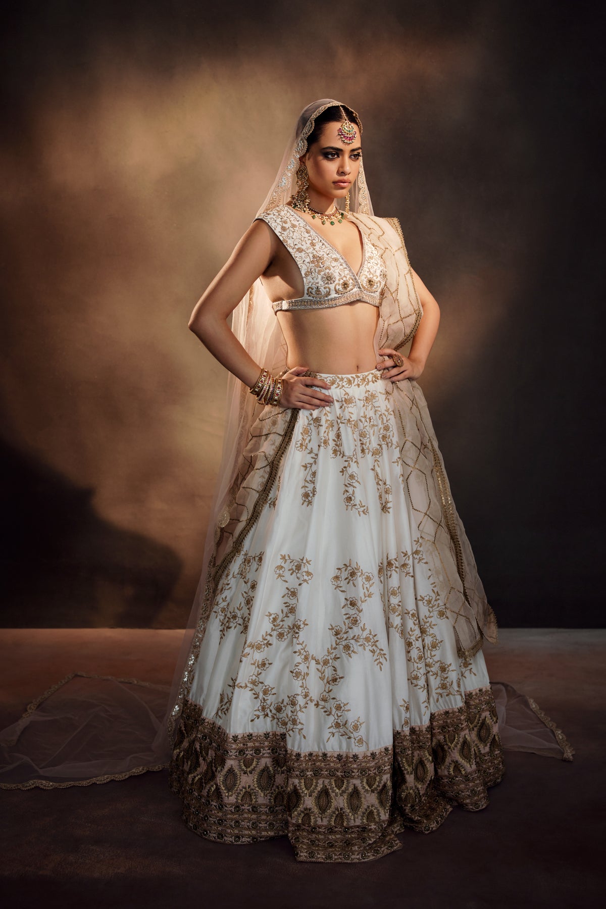 Ivory Blush Peral Embrodiery Lehenga