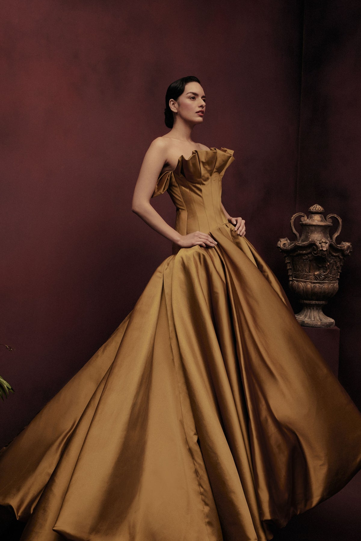 Bronze Strapless Balloon Gown