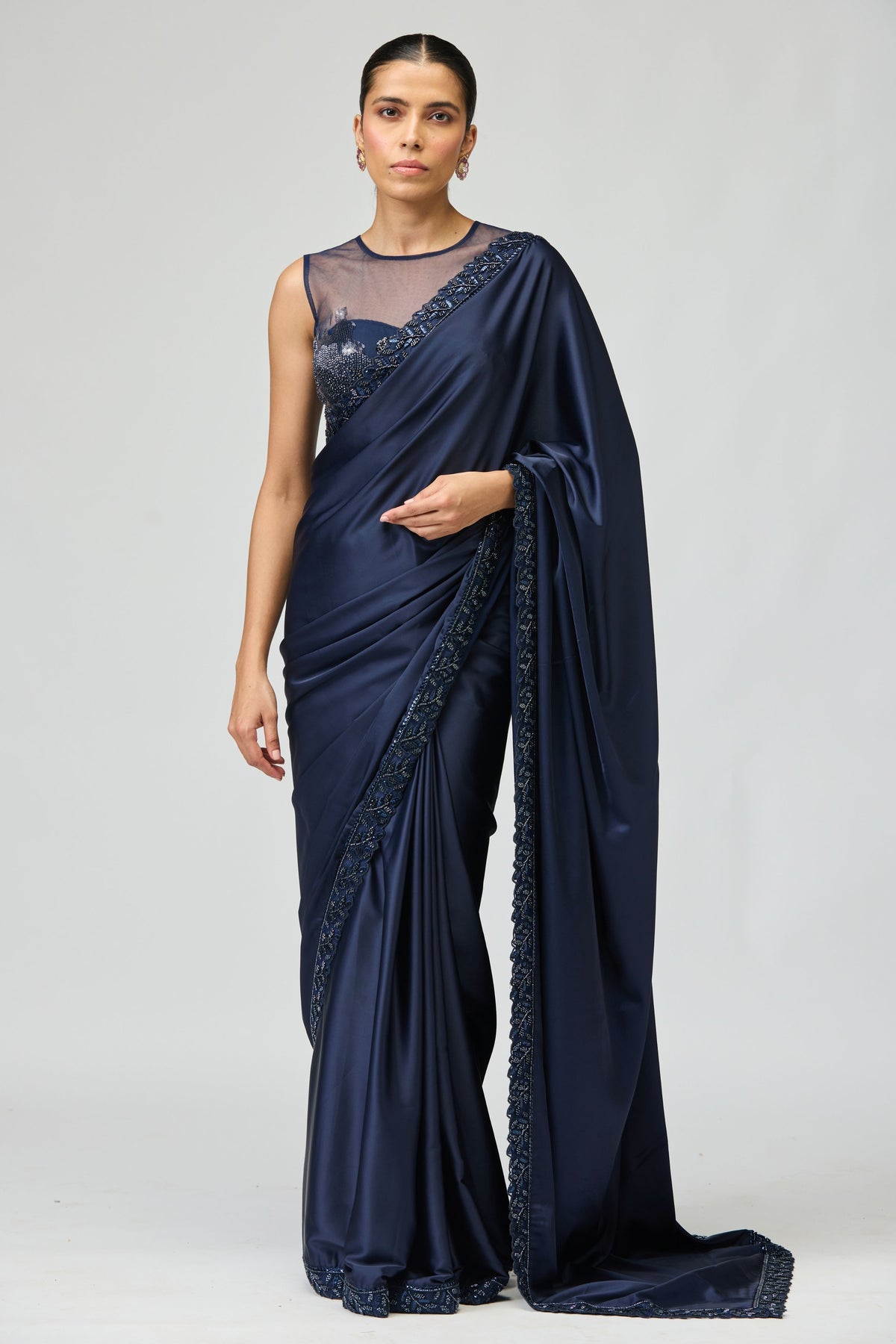 Navy Embellished Saree Set
