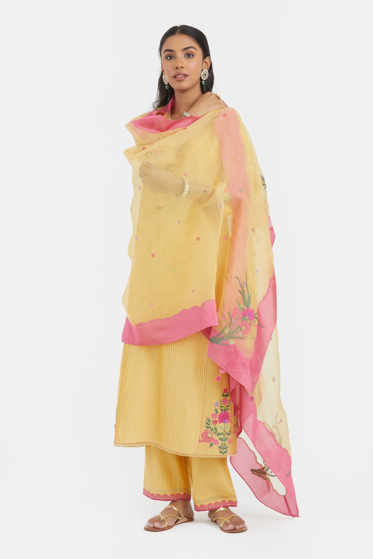 Yellow Pintucks Kurta Set