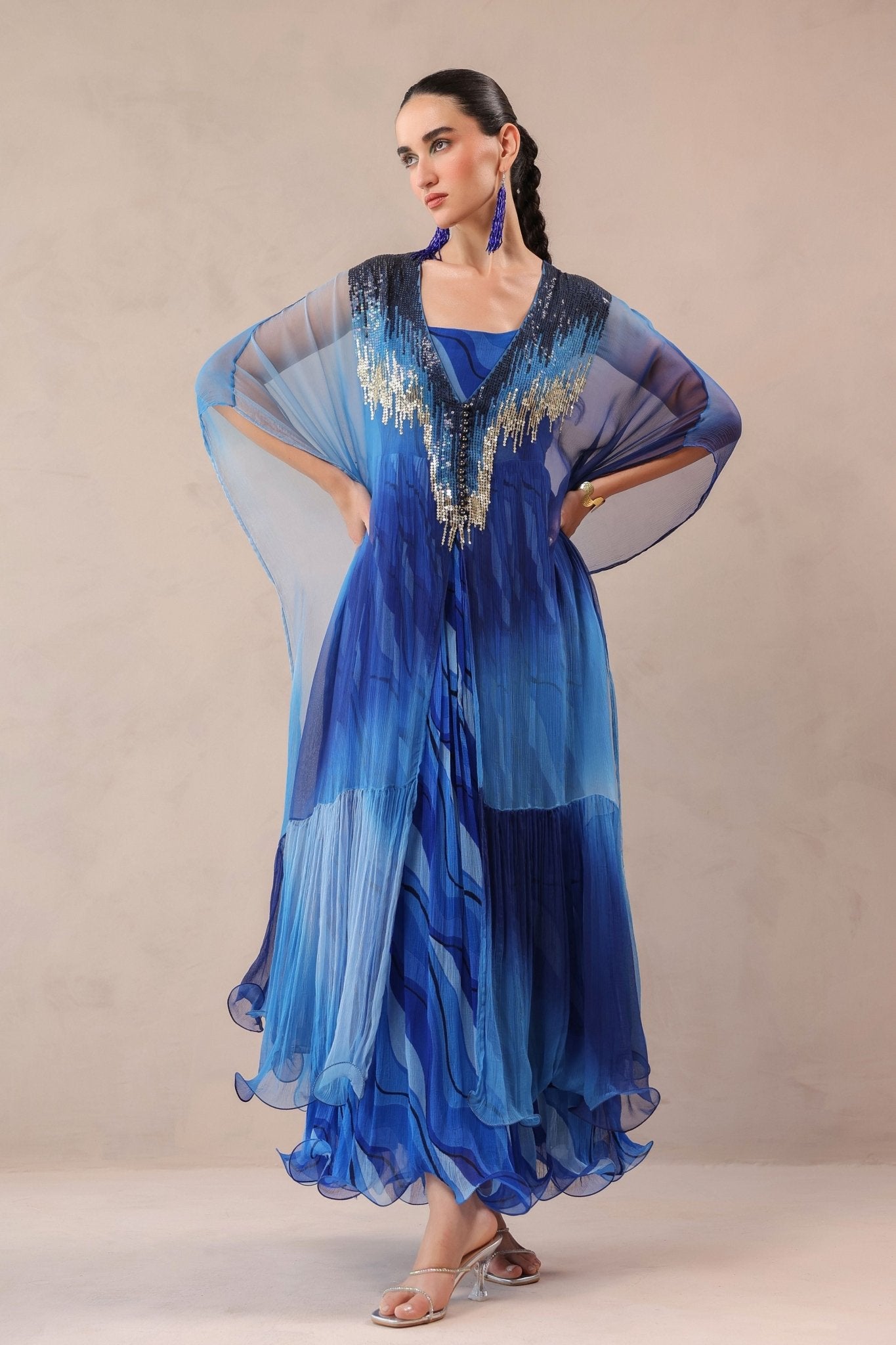 Amber Blue Bling Kaftan - Pallavi Jaipur - Elahe