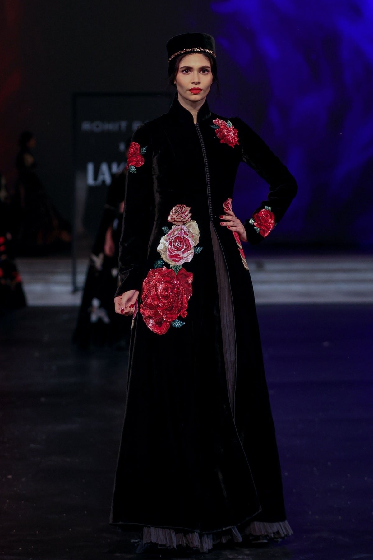 Embroidered Velvet Long Jacket