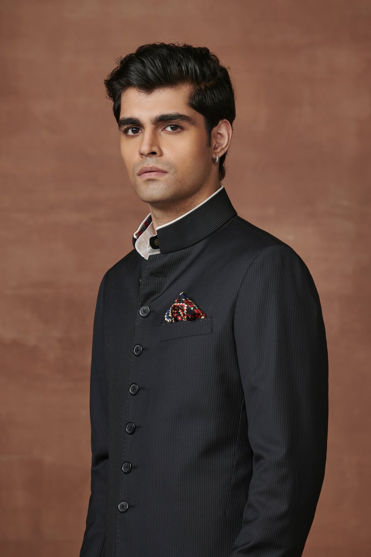 Opulent Pinstriped Black Achkan