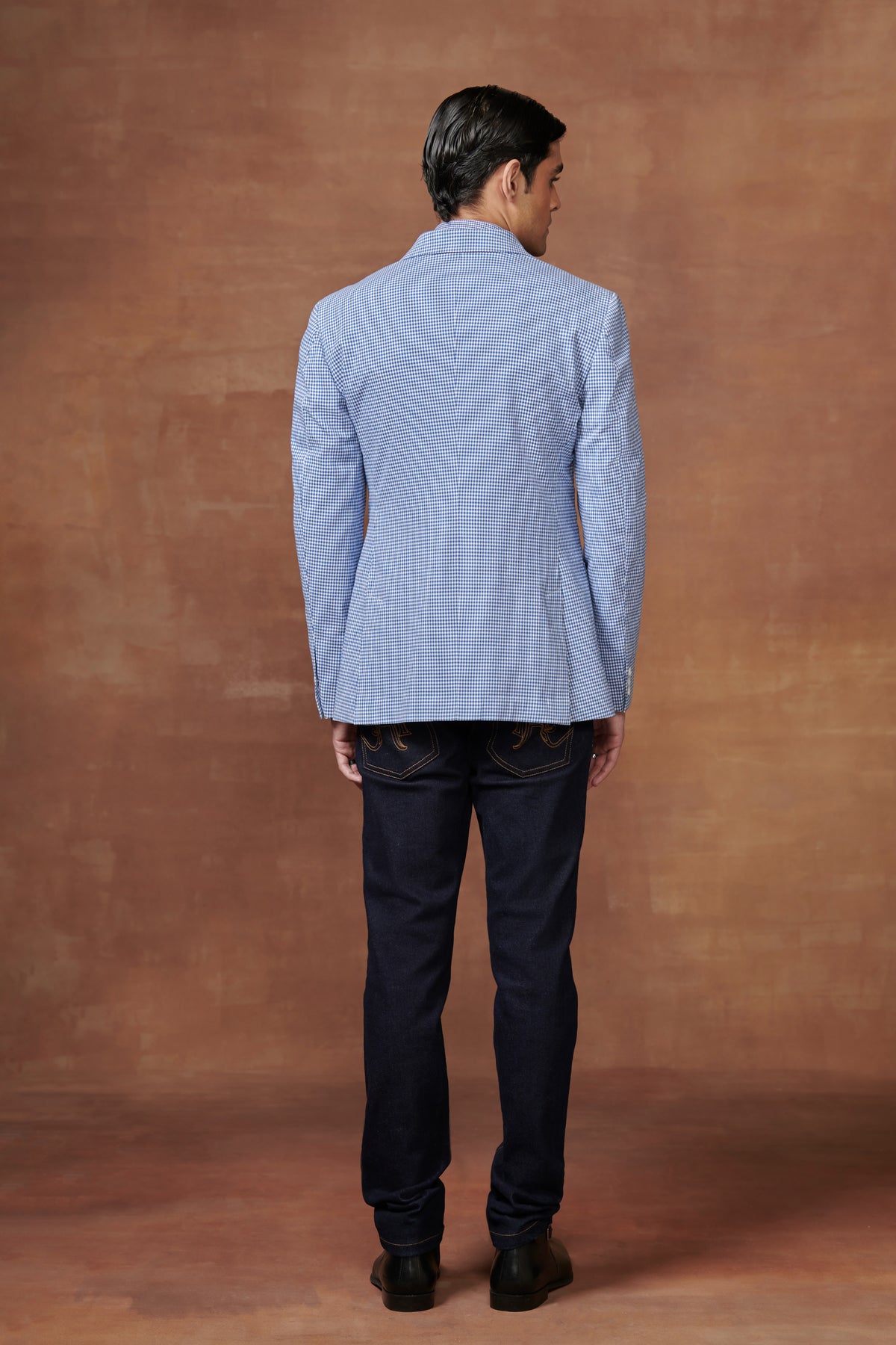 Light Blue Check Tuxedo Jacket