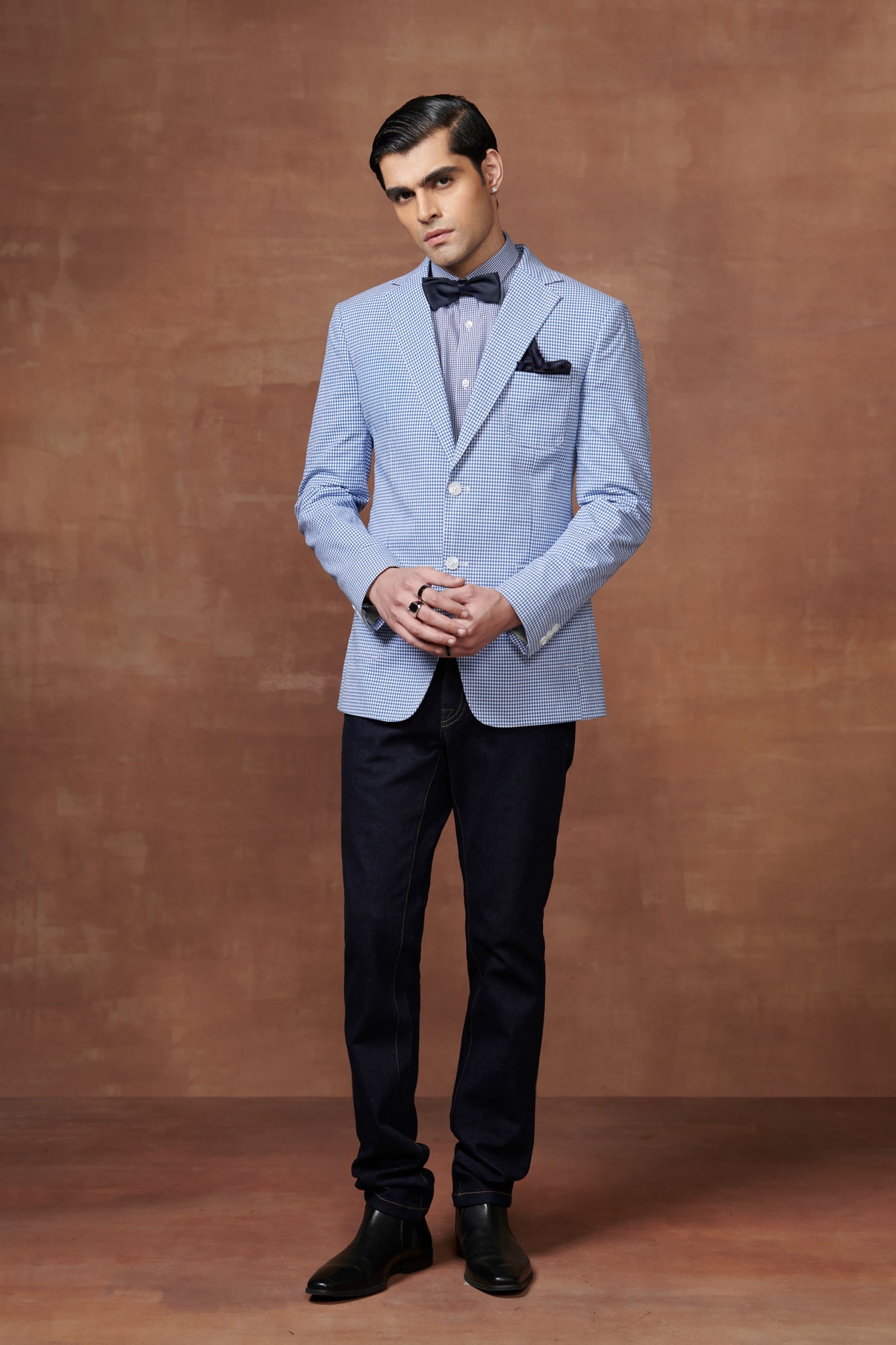 Light Blue Check Tuxedo Jacket