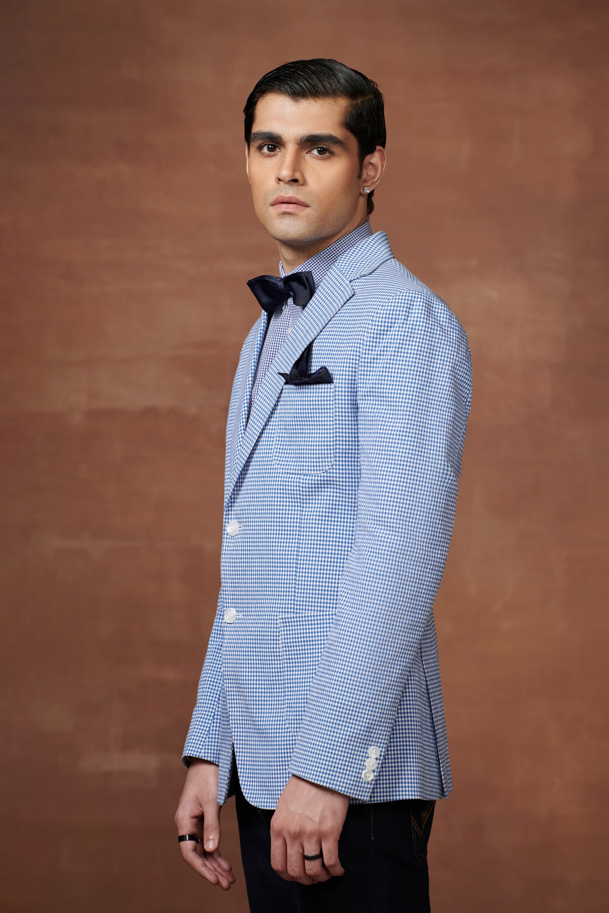 Light Blue Check Tuxedo Jacket
