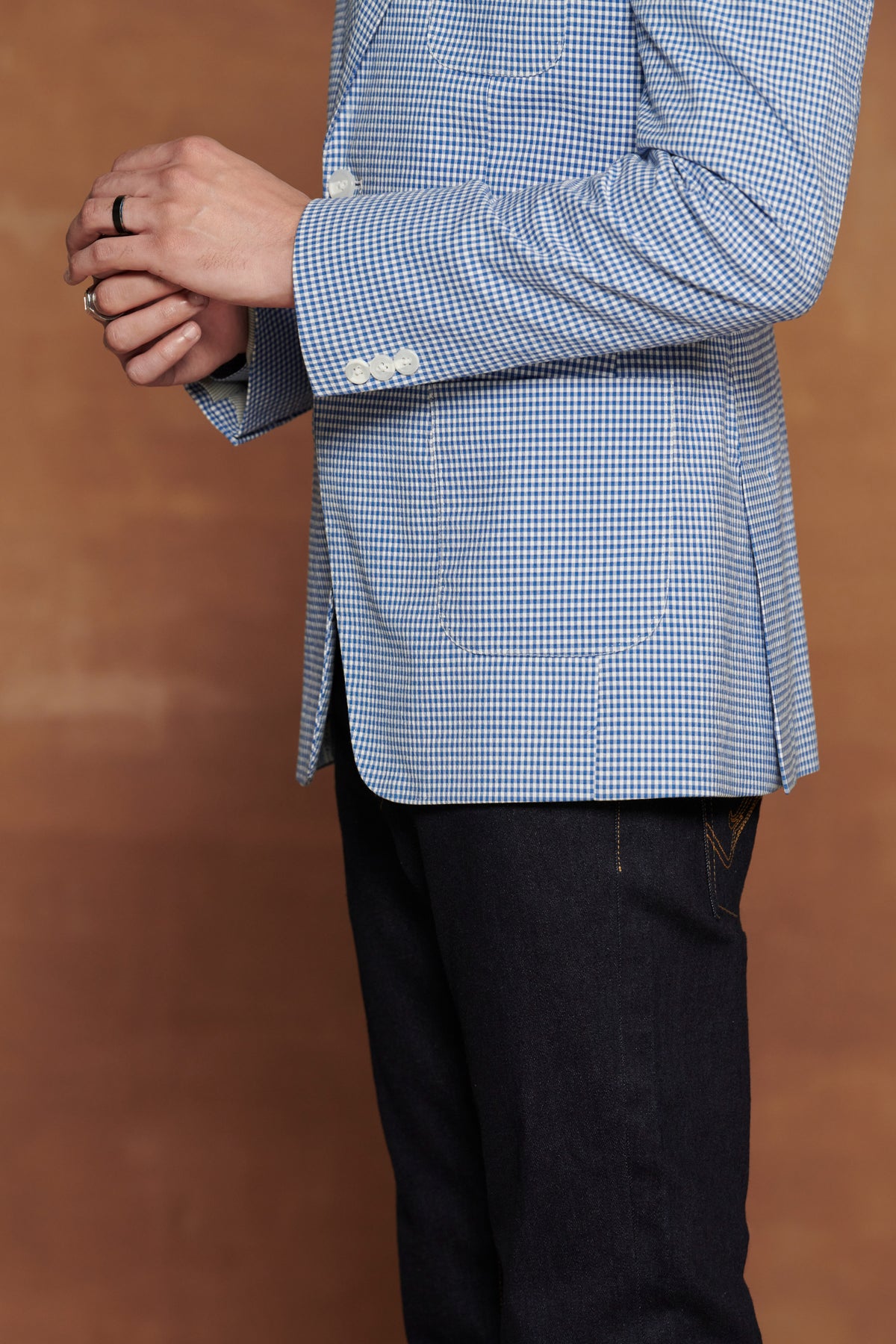 Light Blue Check Tuxedo Jacket