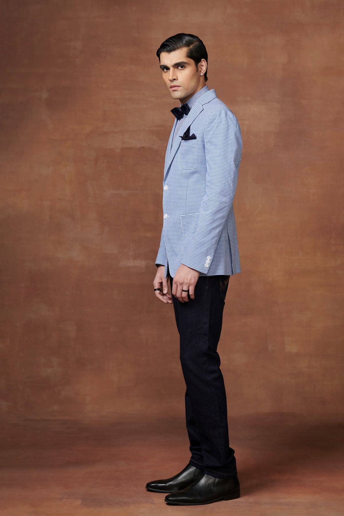 Light Blue Check Tuxedo Jacket
