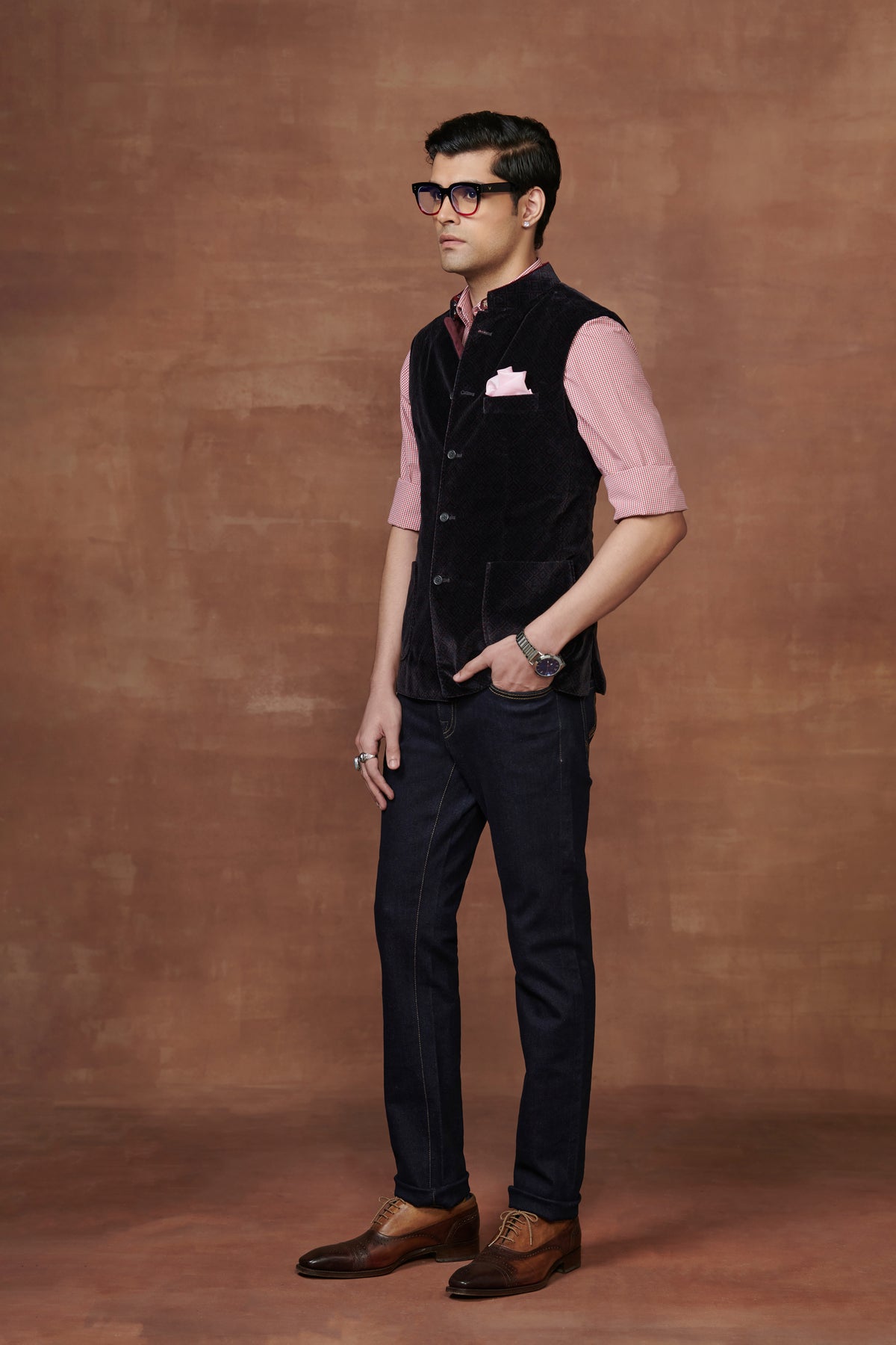 Piped Allure Black Velour Waistcoat