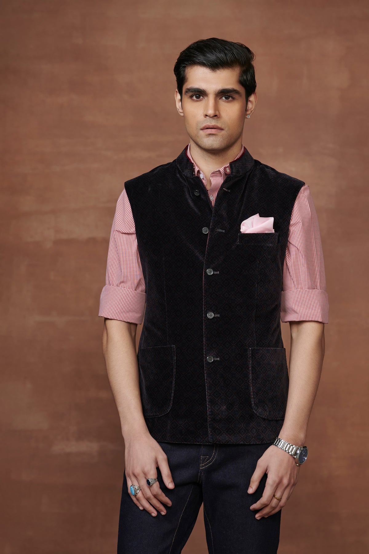 Piped Allure Black Velour Waistcoat