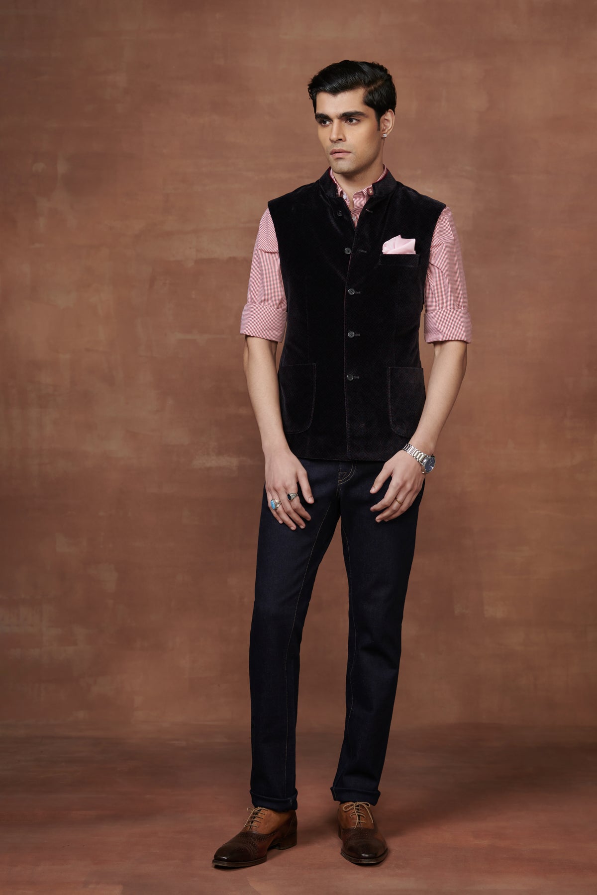 Piped Allure Black Velour Waistcoat