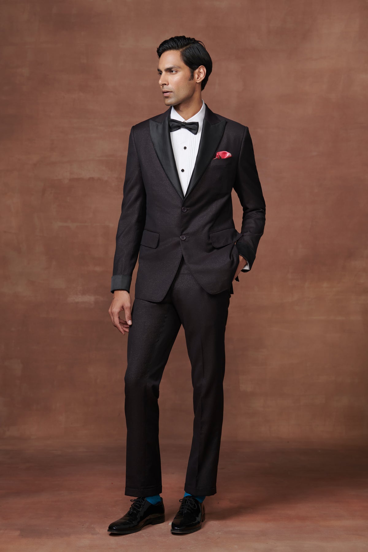 Wine Metallic Gabardine Tuxedo Suit