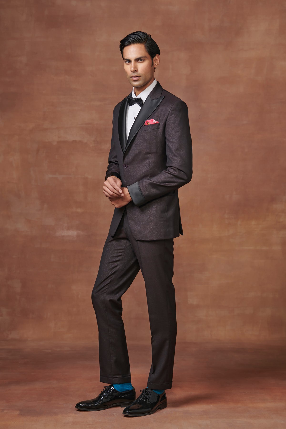 Wine Metallic Gabardine Tuxedo Suit