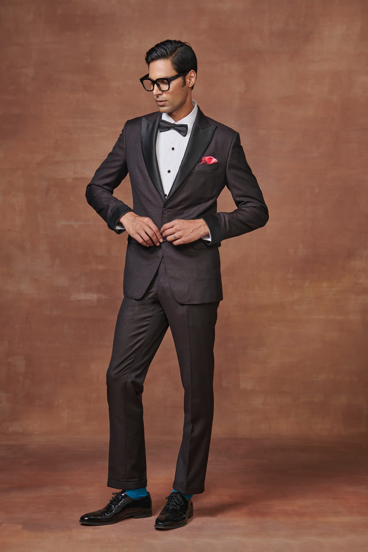 Wine Metallic Gabardine Tuxedo Suit