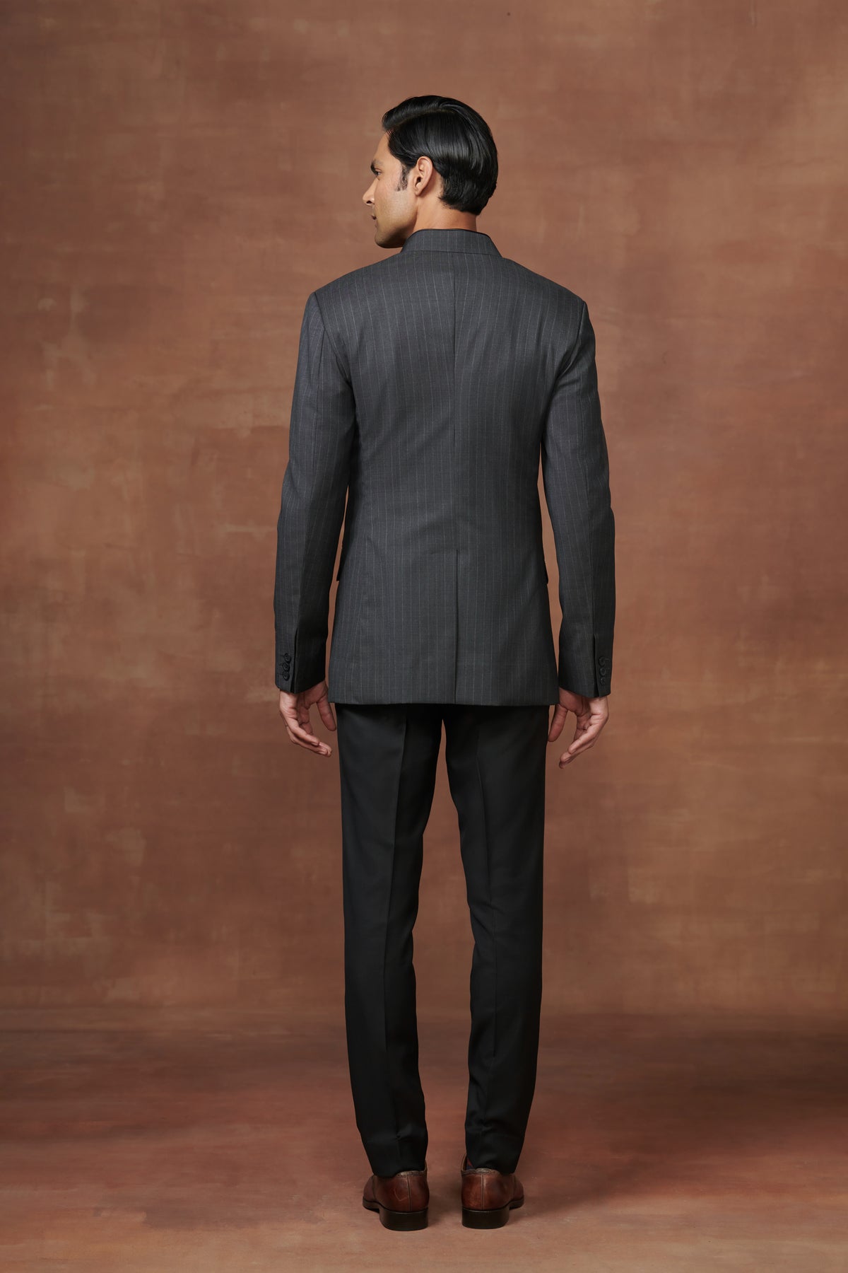Striped Noir Bandhgala Suit