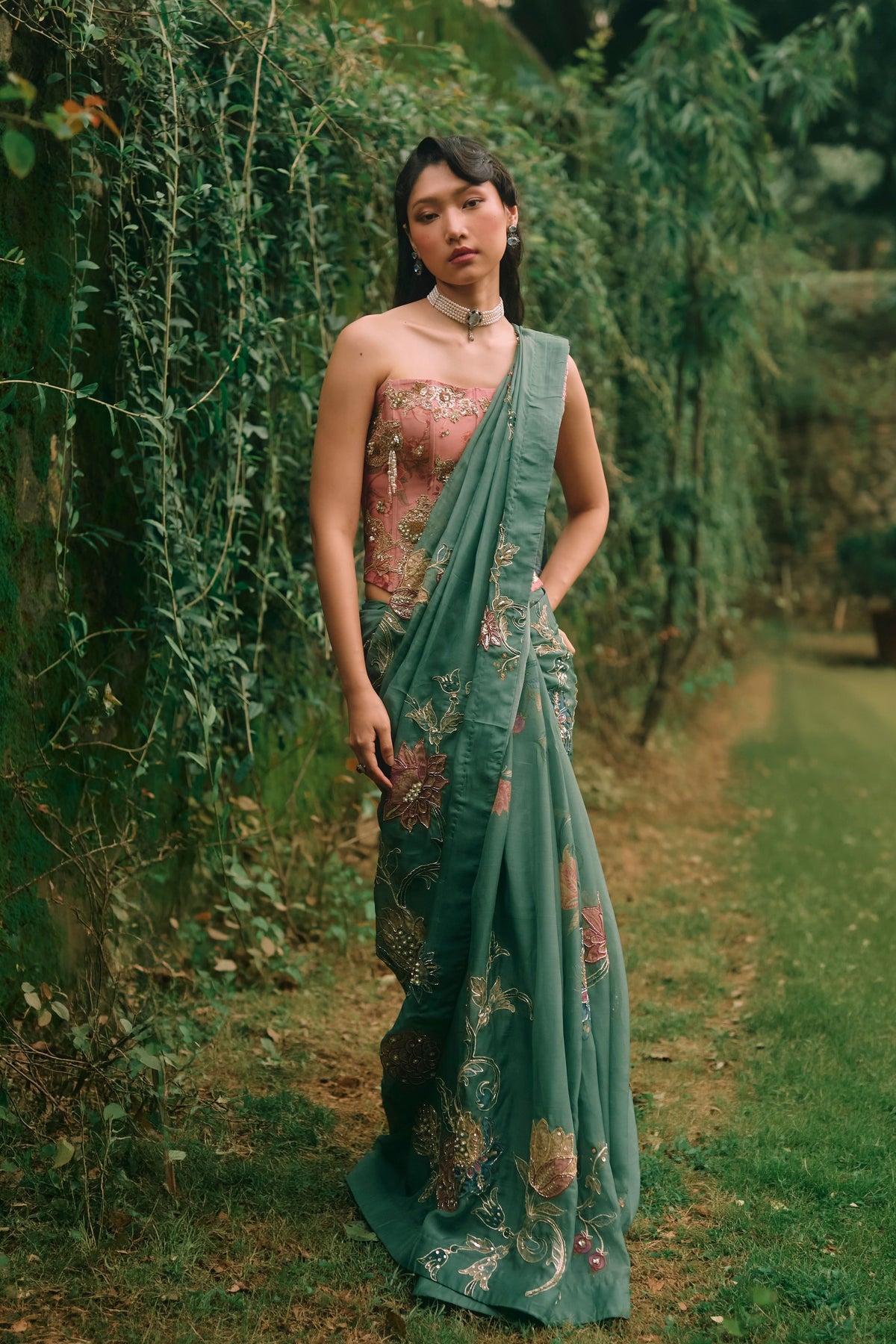 Rosy Forest Saree Set
