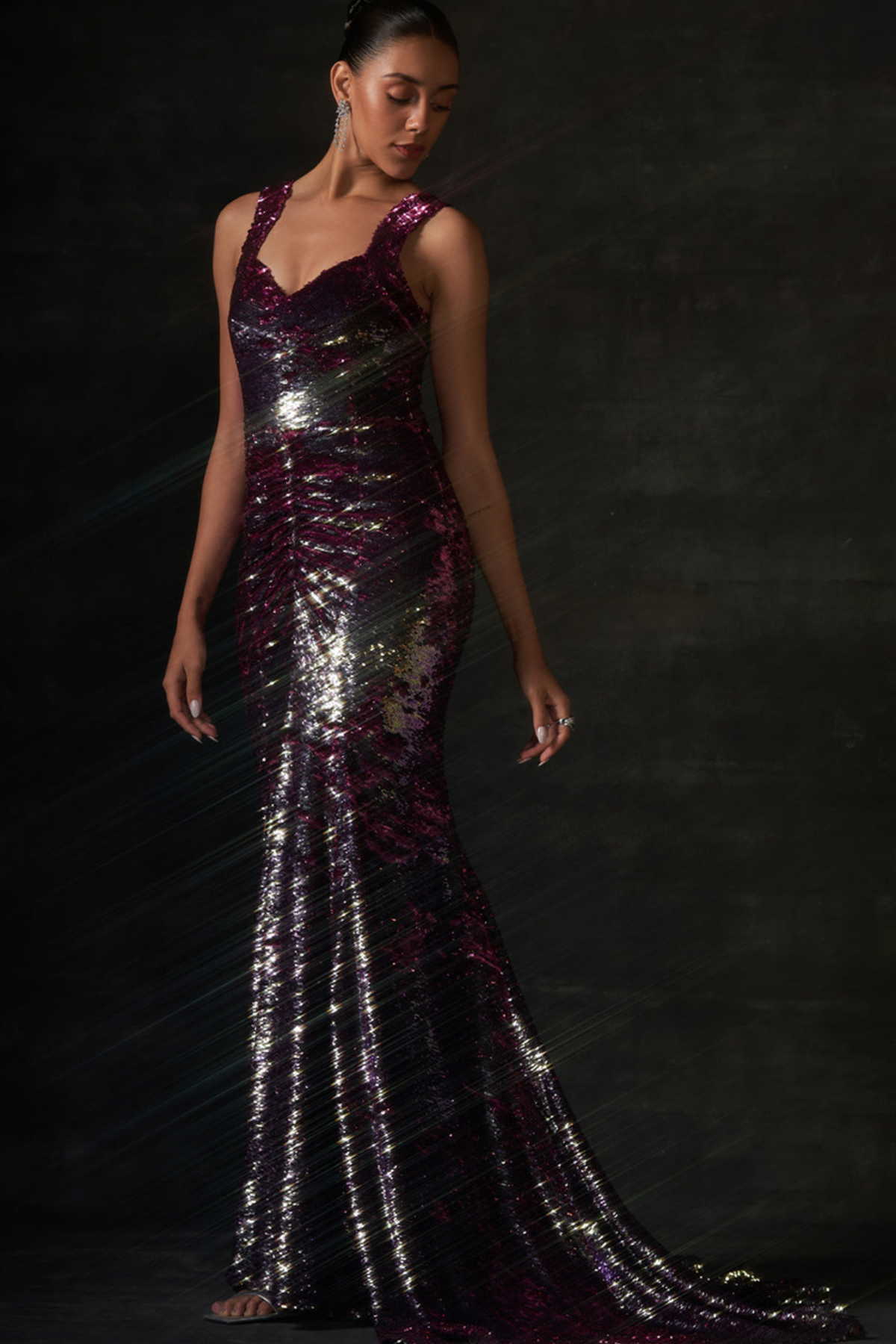 Pink and Gold Sequin Long Gown