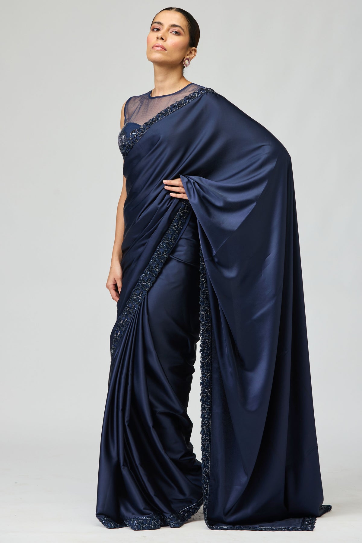 Navy Embellished Saree Set