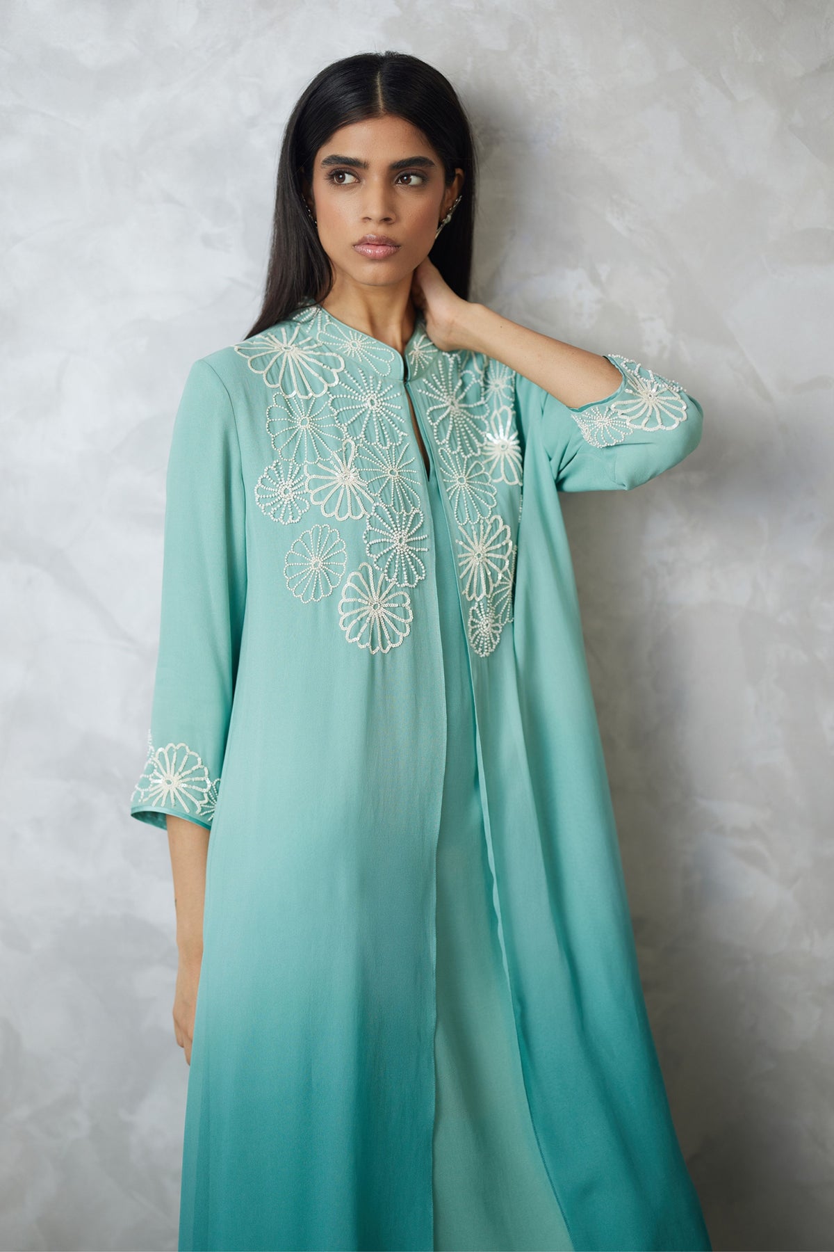 Seafoam Blocked Faux Jacket Dress