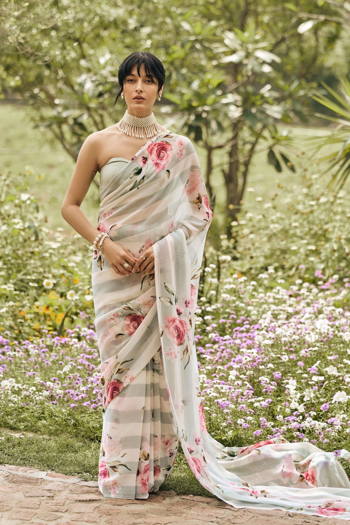 Annie Pearl Blue Chiffon Saree
