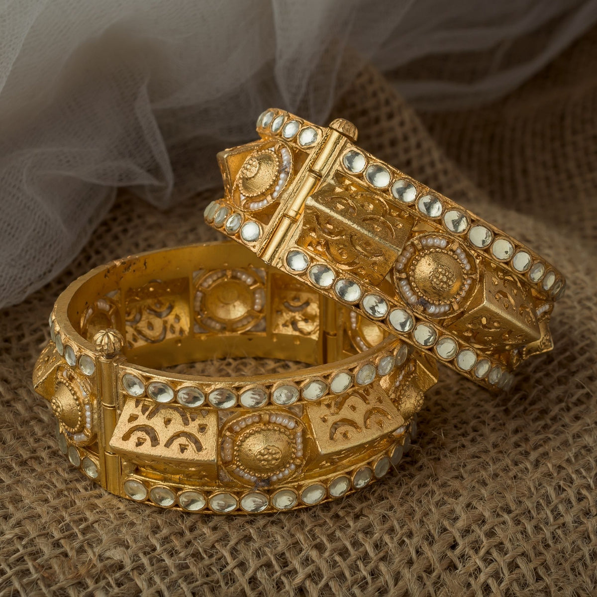 Gold Plated Womens Polki Kundan Bangles