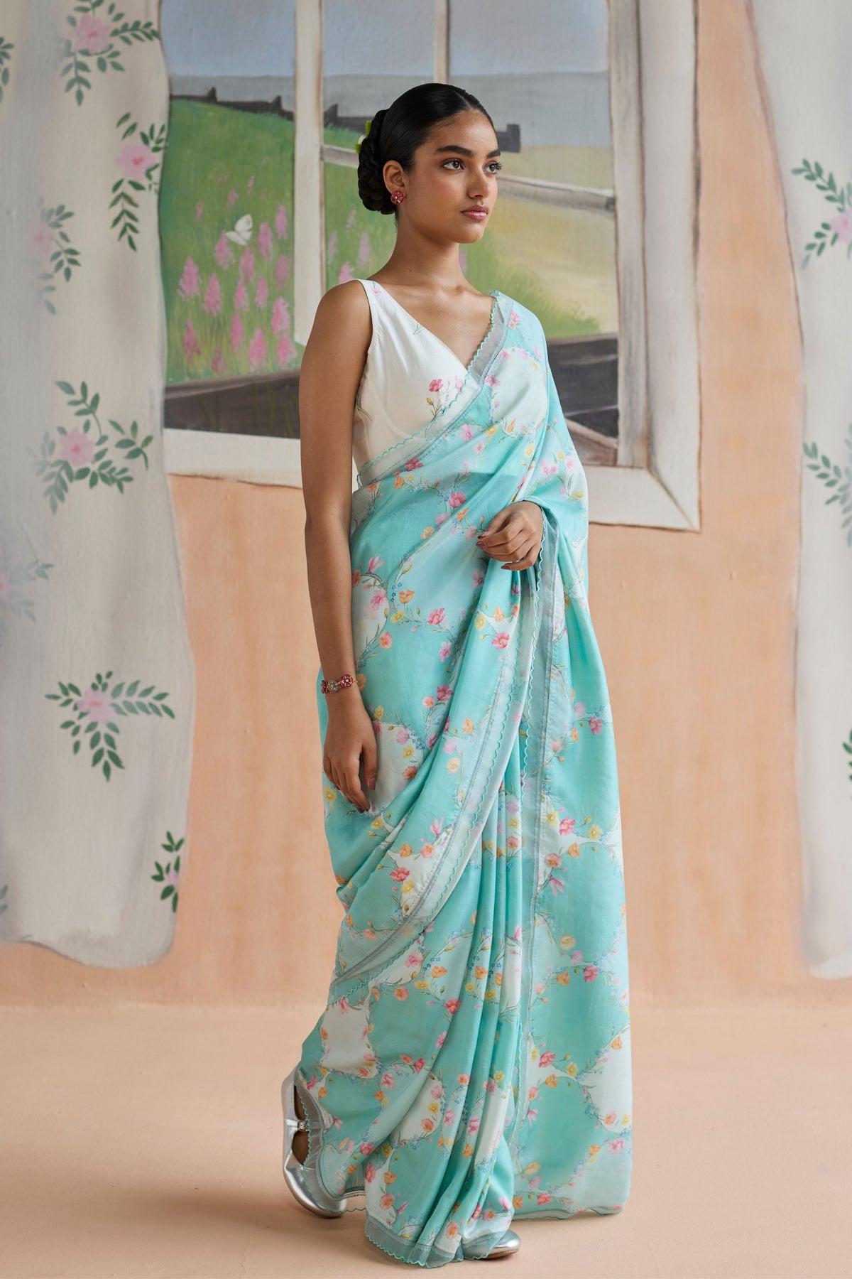 Drift and Dream Aqua Mulberry Silk Sari