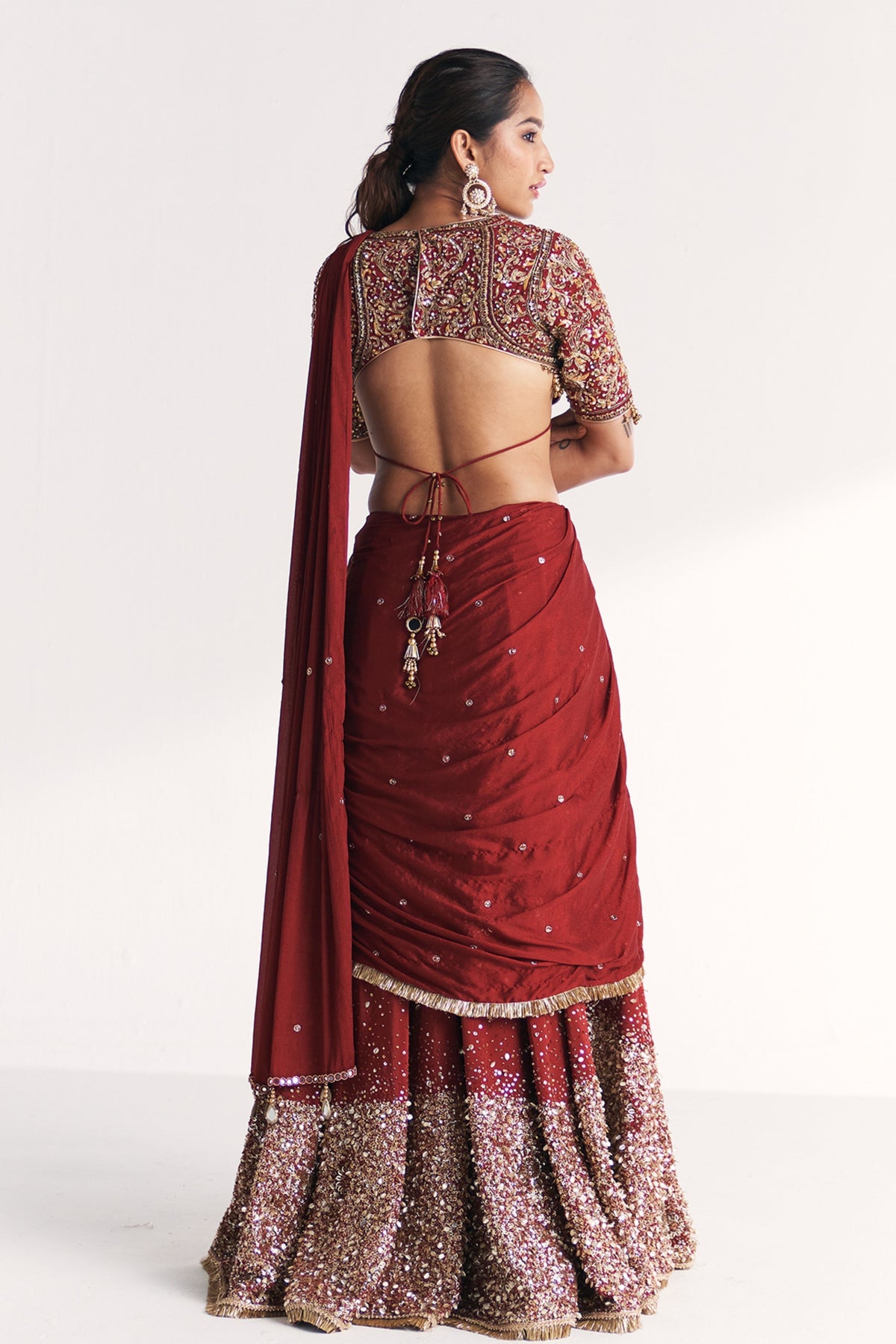 Naveli Maroon Pre-stitched Saree