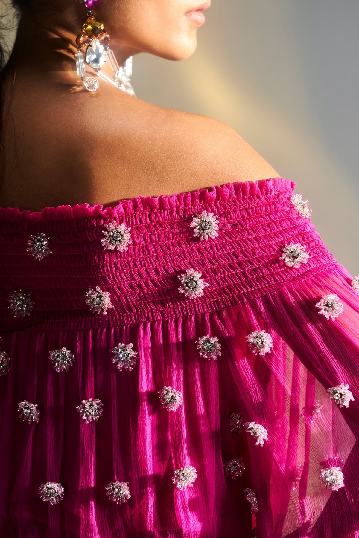 Pink Ruched Sleeves Dress