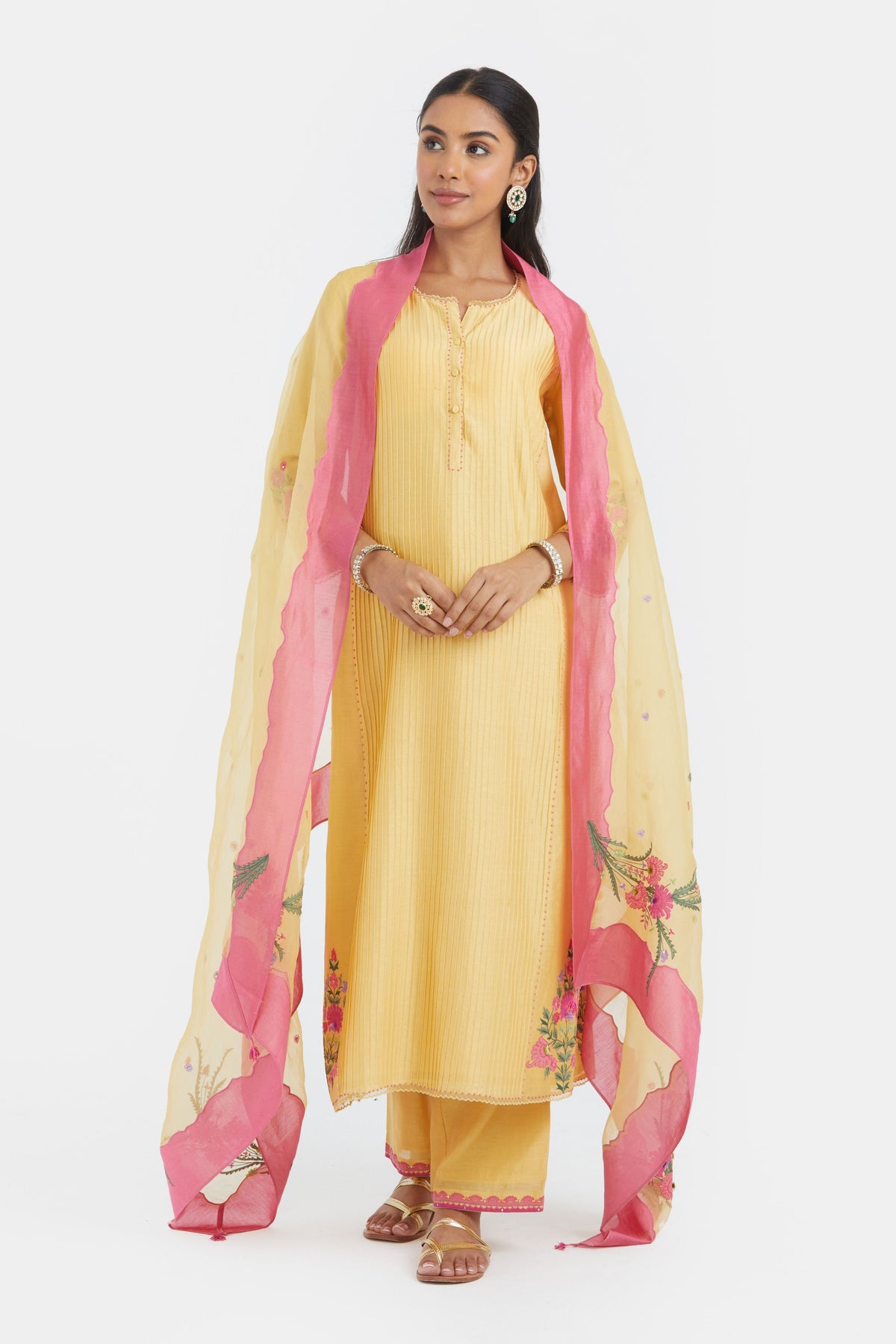 Yellow Pintucks Kurta Set