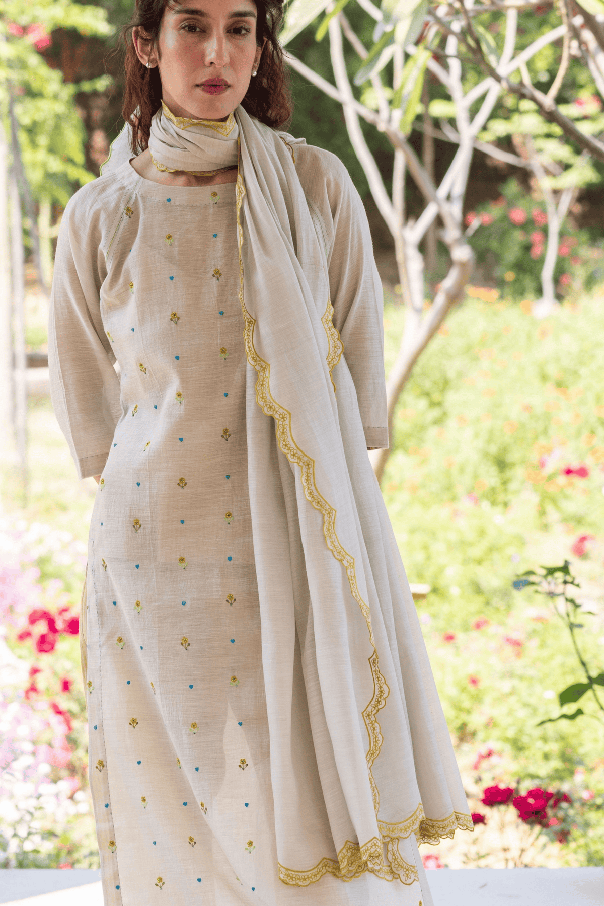 Enchanted Meadow Beige Kurta Set