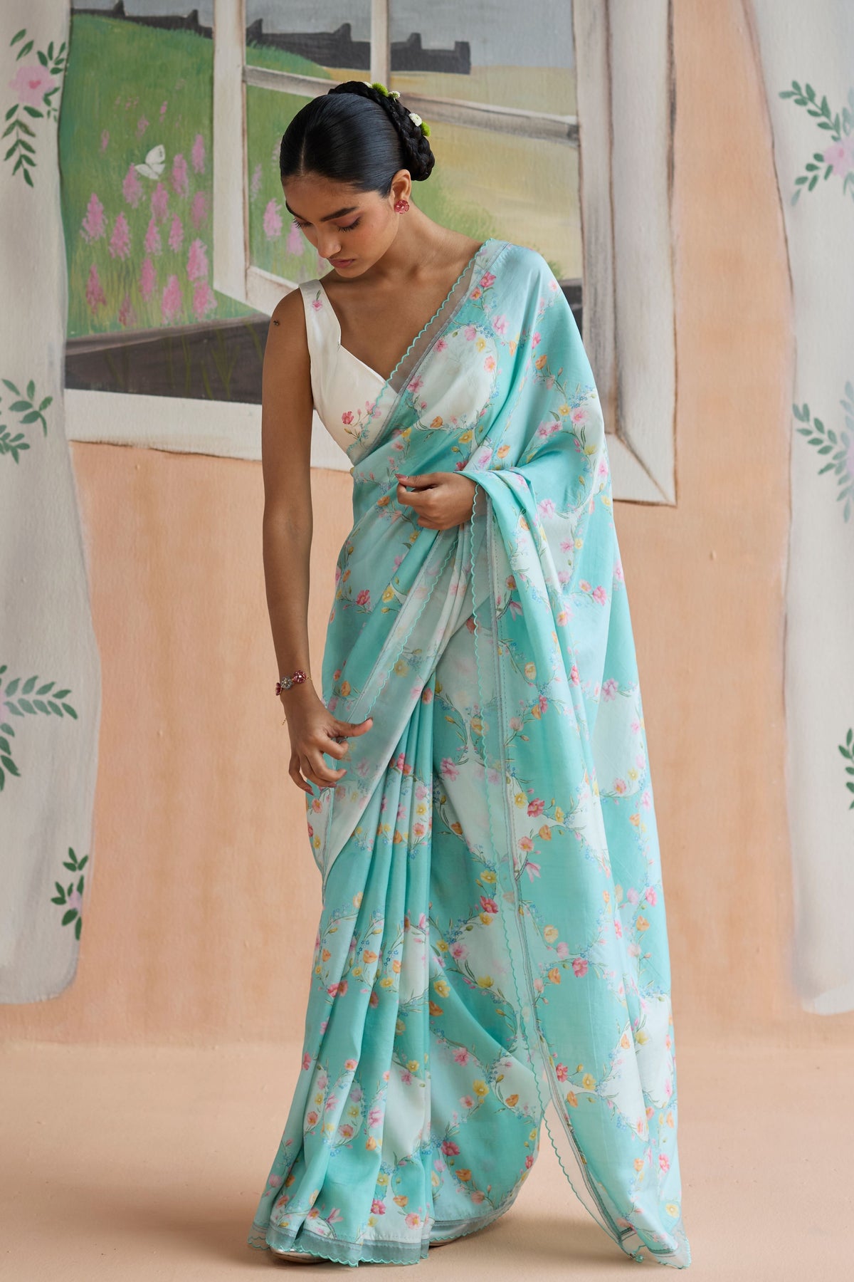 Drift and Dream Aqua Mulberry Silk Sari