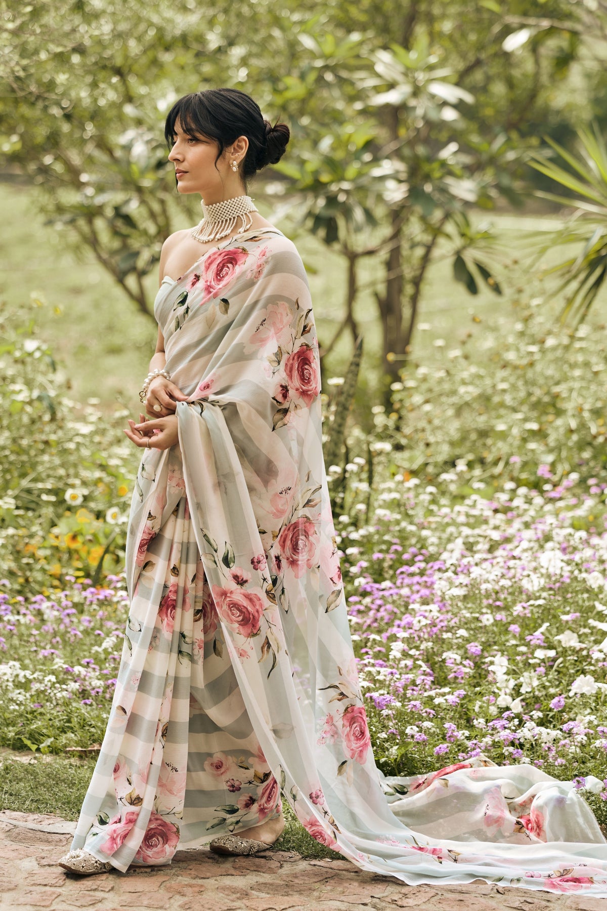 Annie Pearl Blue Chiffon Saree