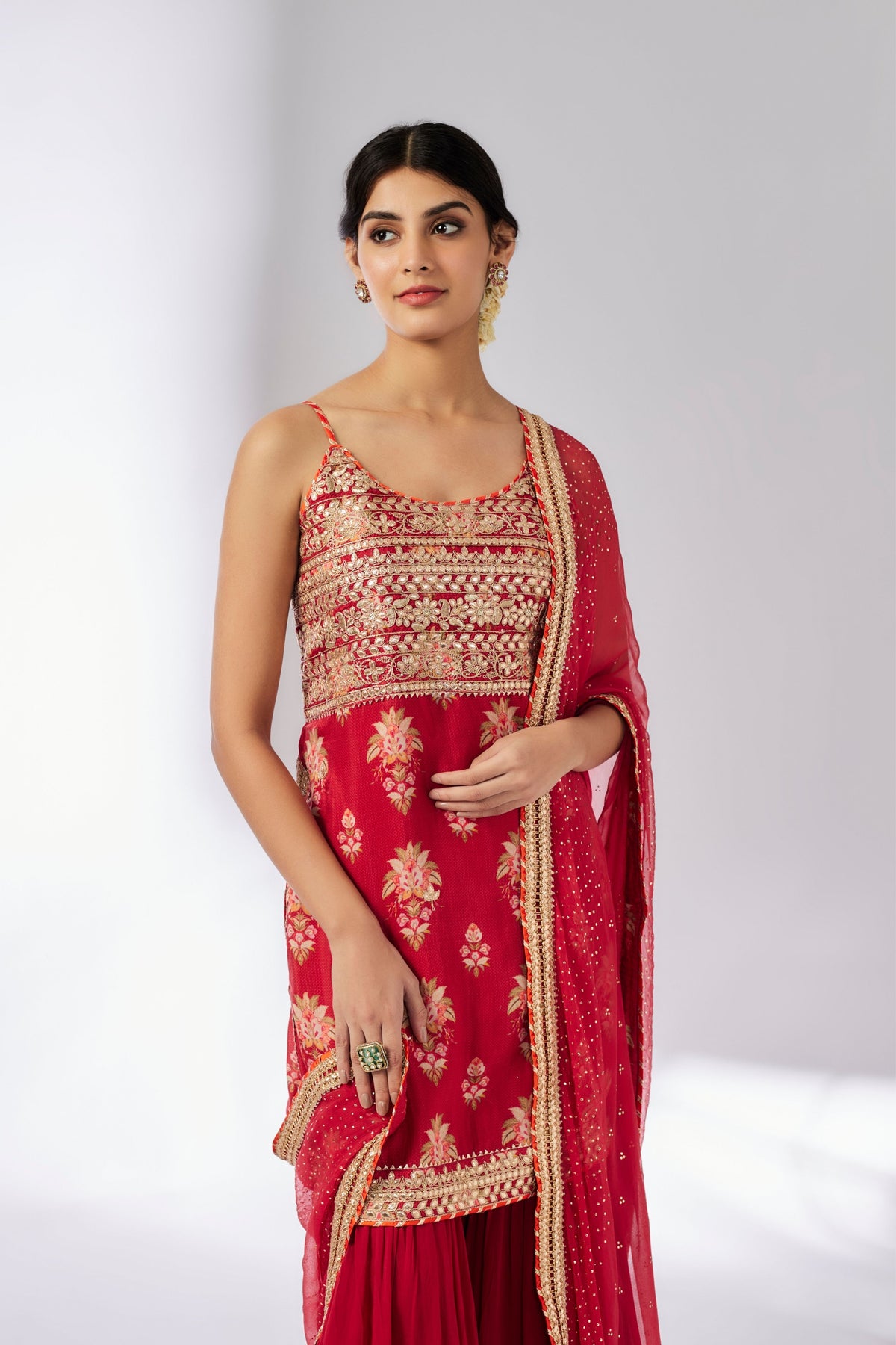 Red Chhaya Strappy Sharara Set