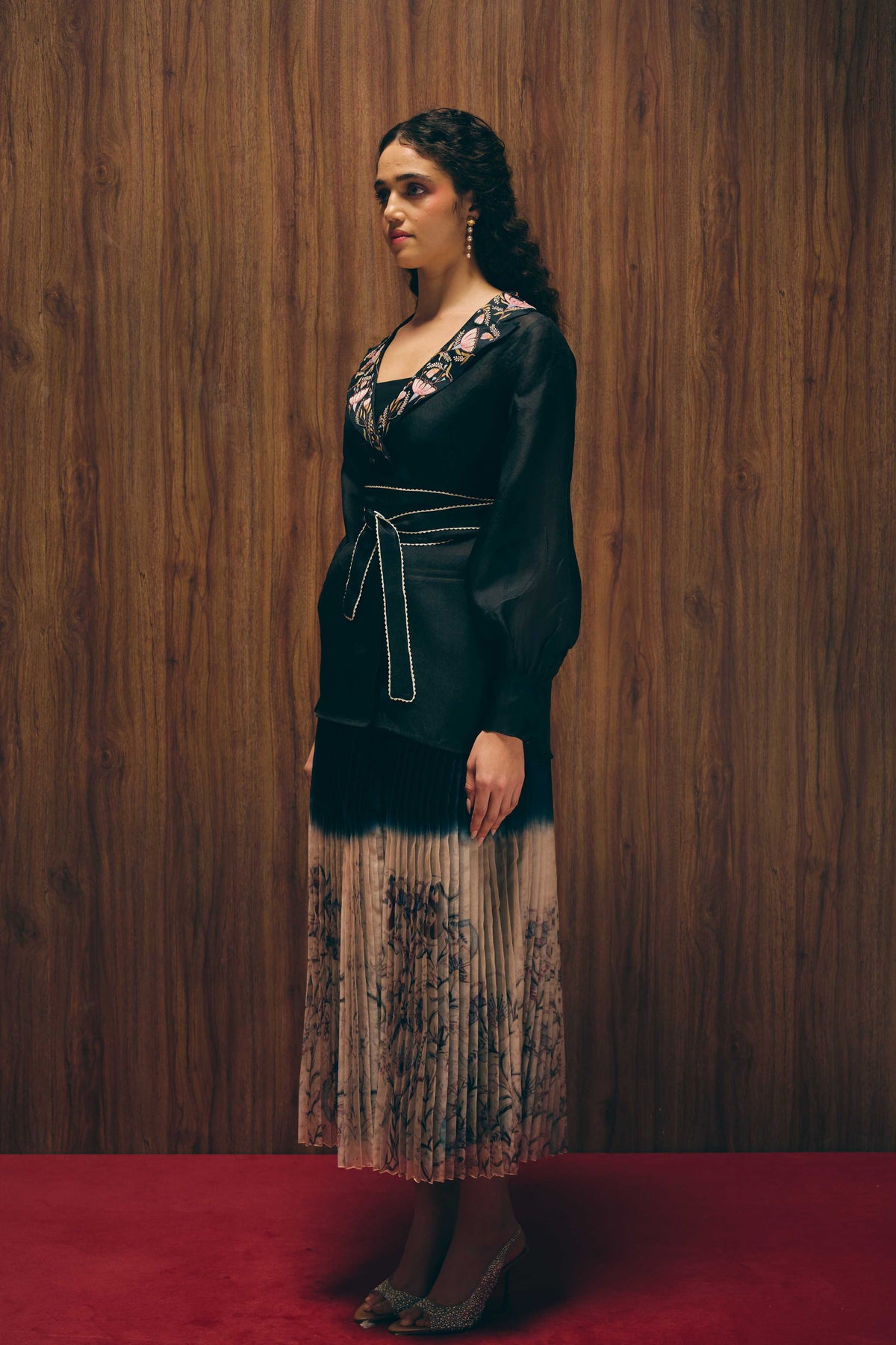Midnight Bloom Black Jacket Set