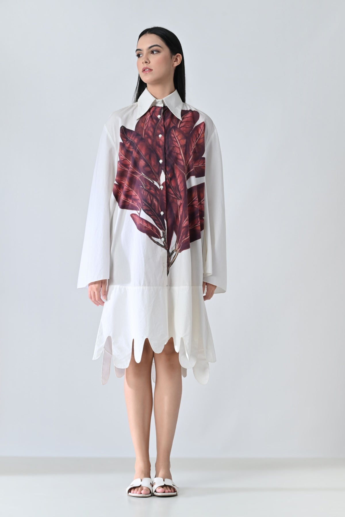 Crimson Leaf Printed Dress