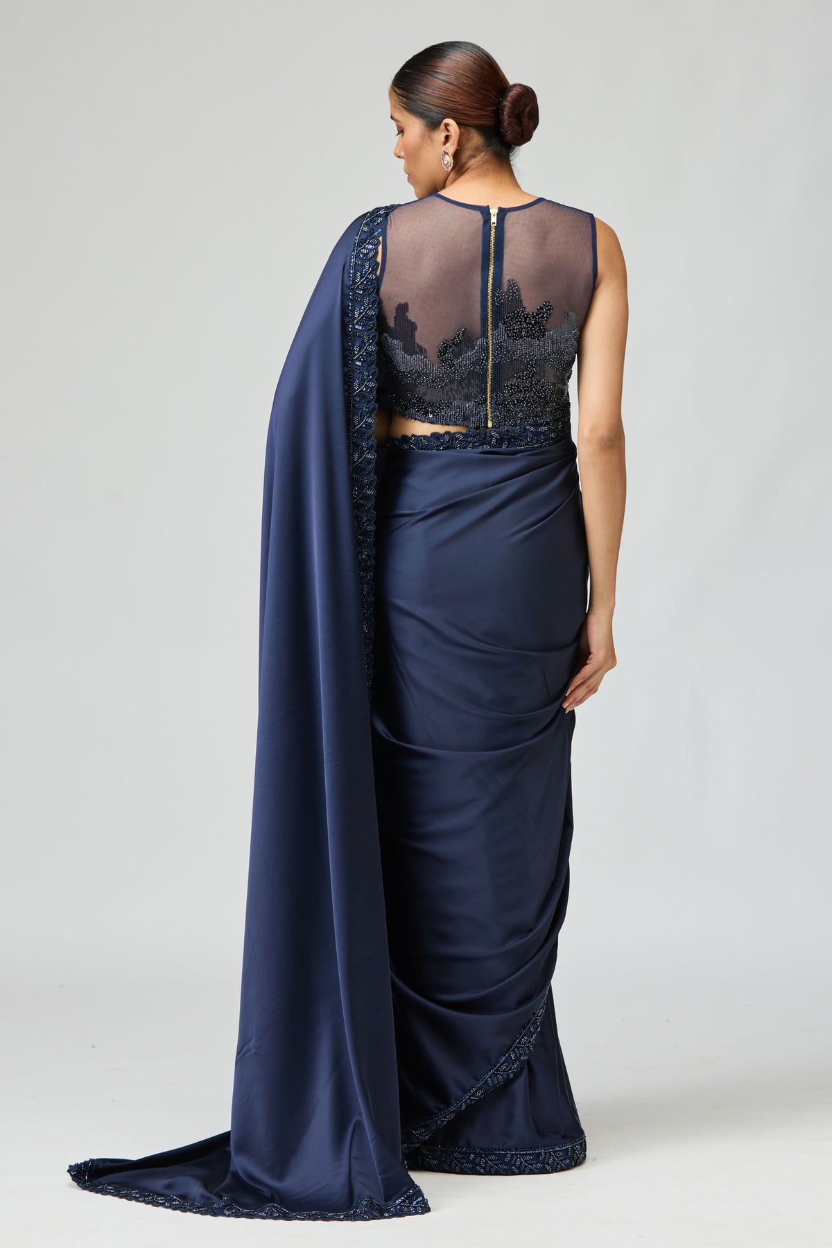 Navy Embellished Saree Set