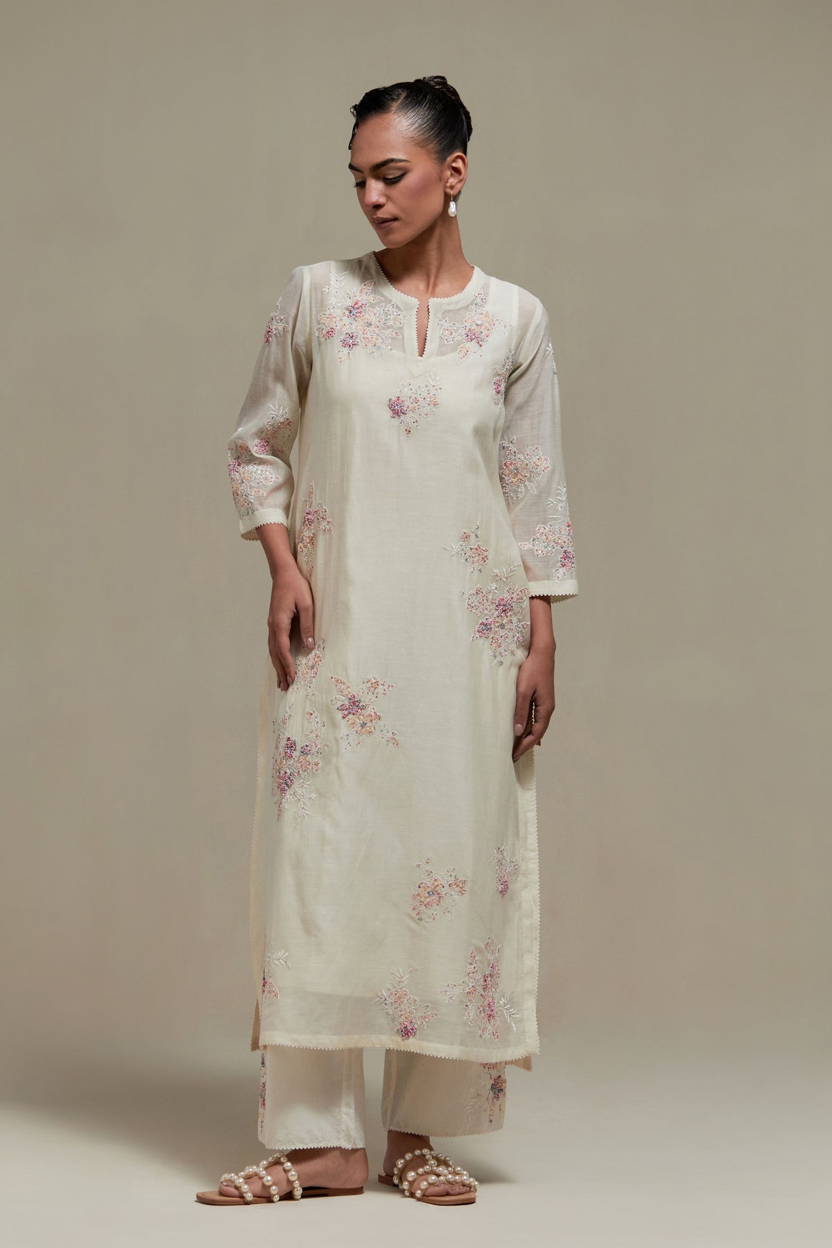 Pink Floral Kurta And Pants