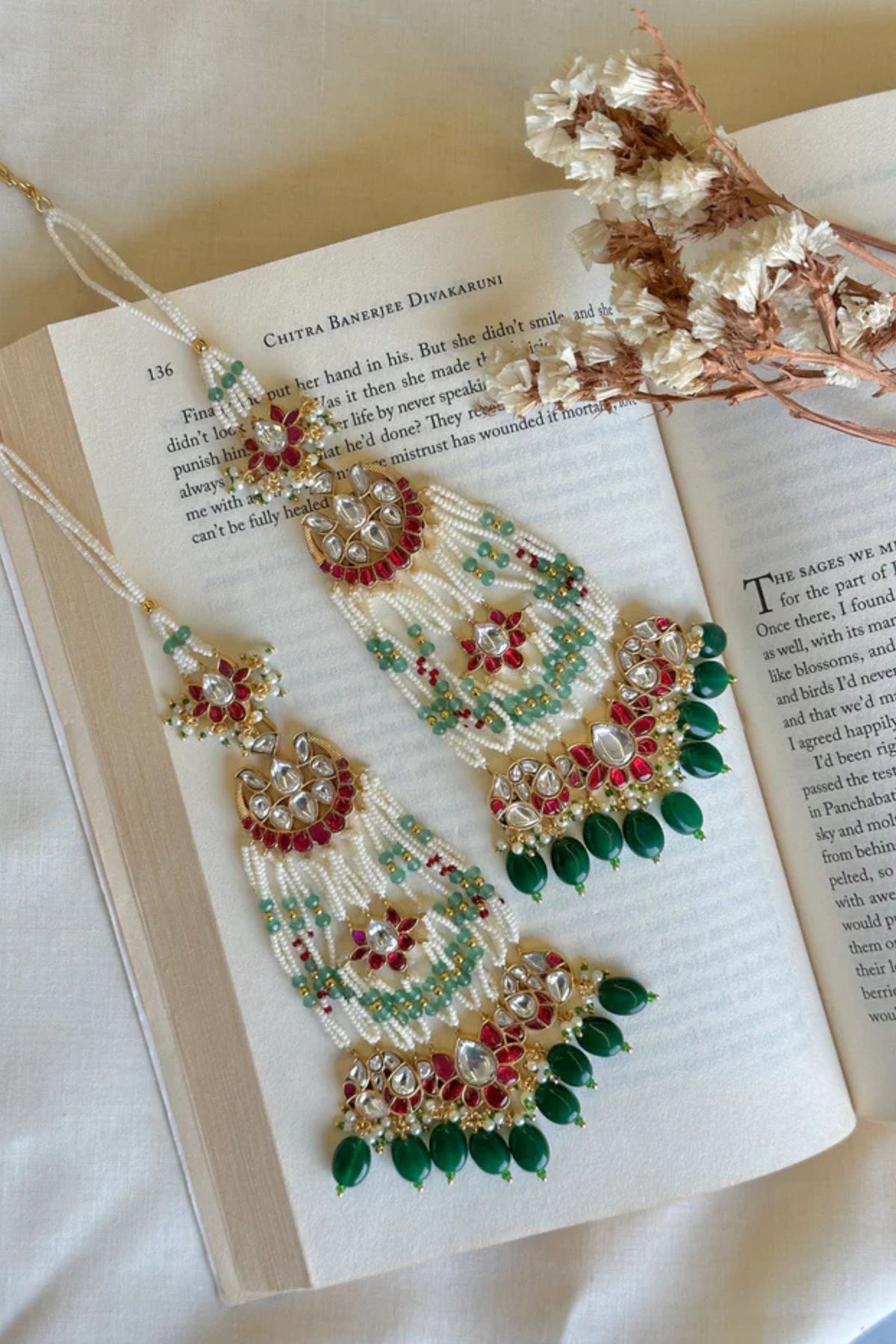 Pink Color Gold Jadau Kundan Earrings