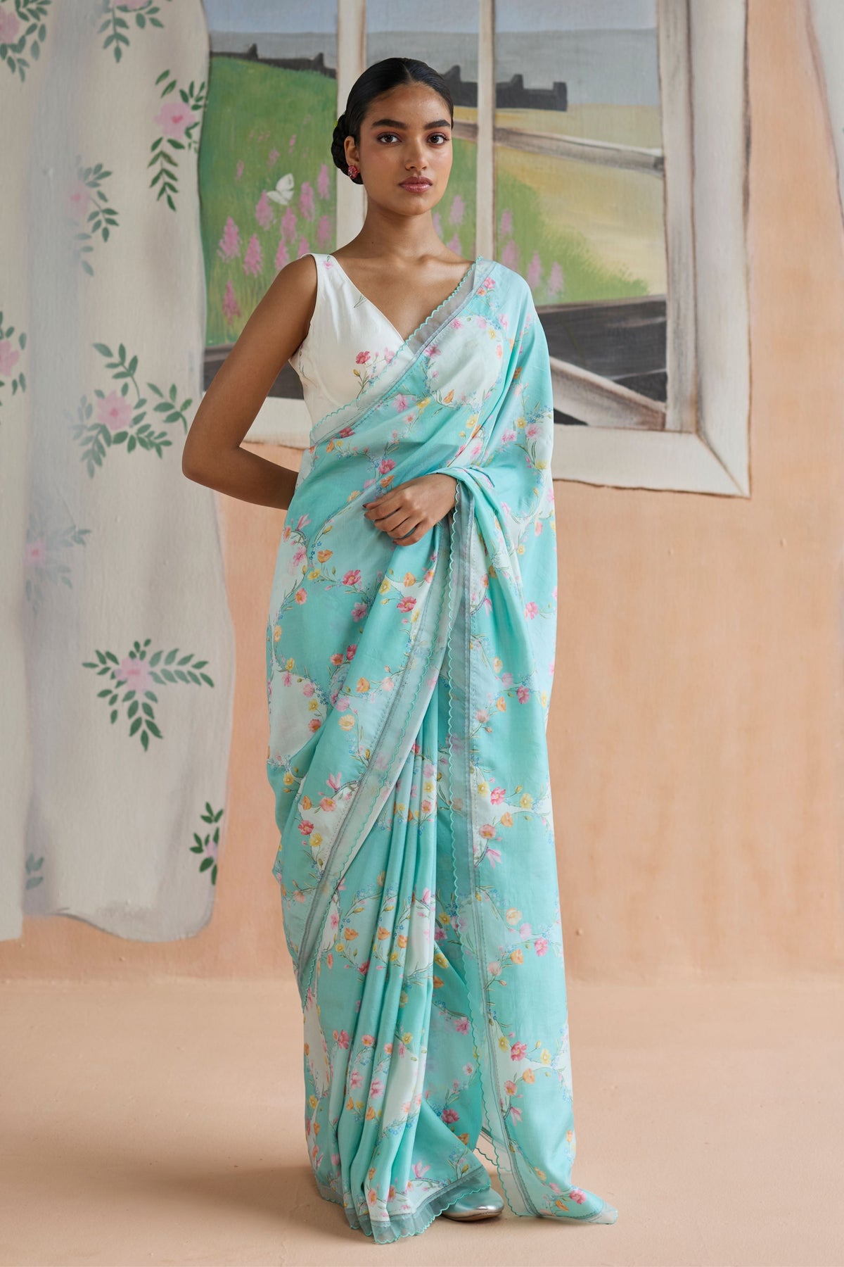 Drift and Dream Aqua Mulberry Silk Sari