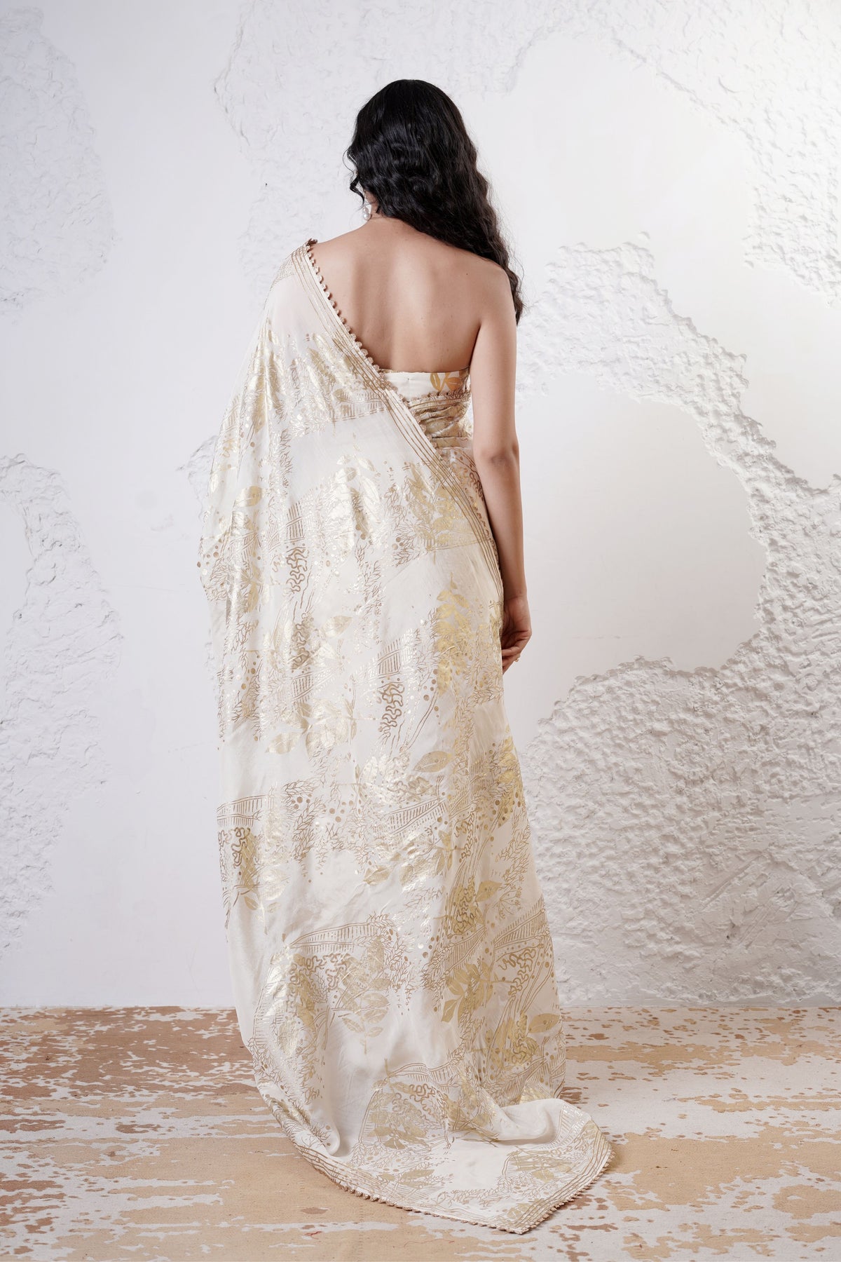 Ivory Foil Jaal Saree Set