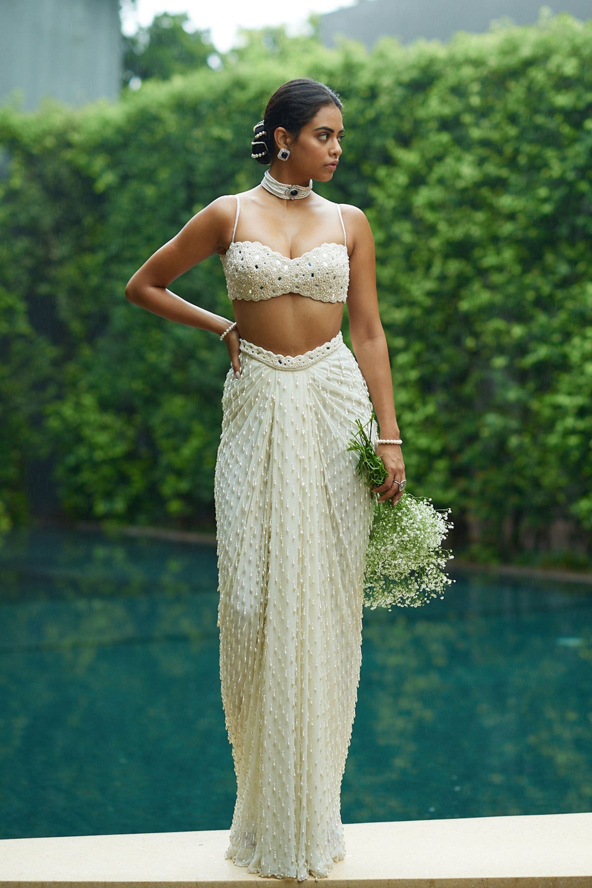 Dense Drop Draped Skirt Set