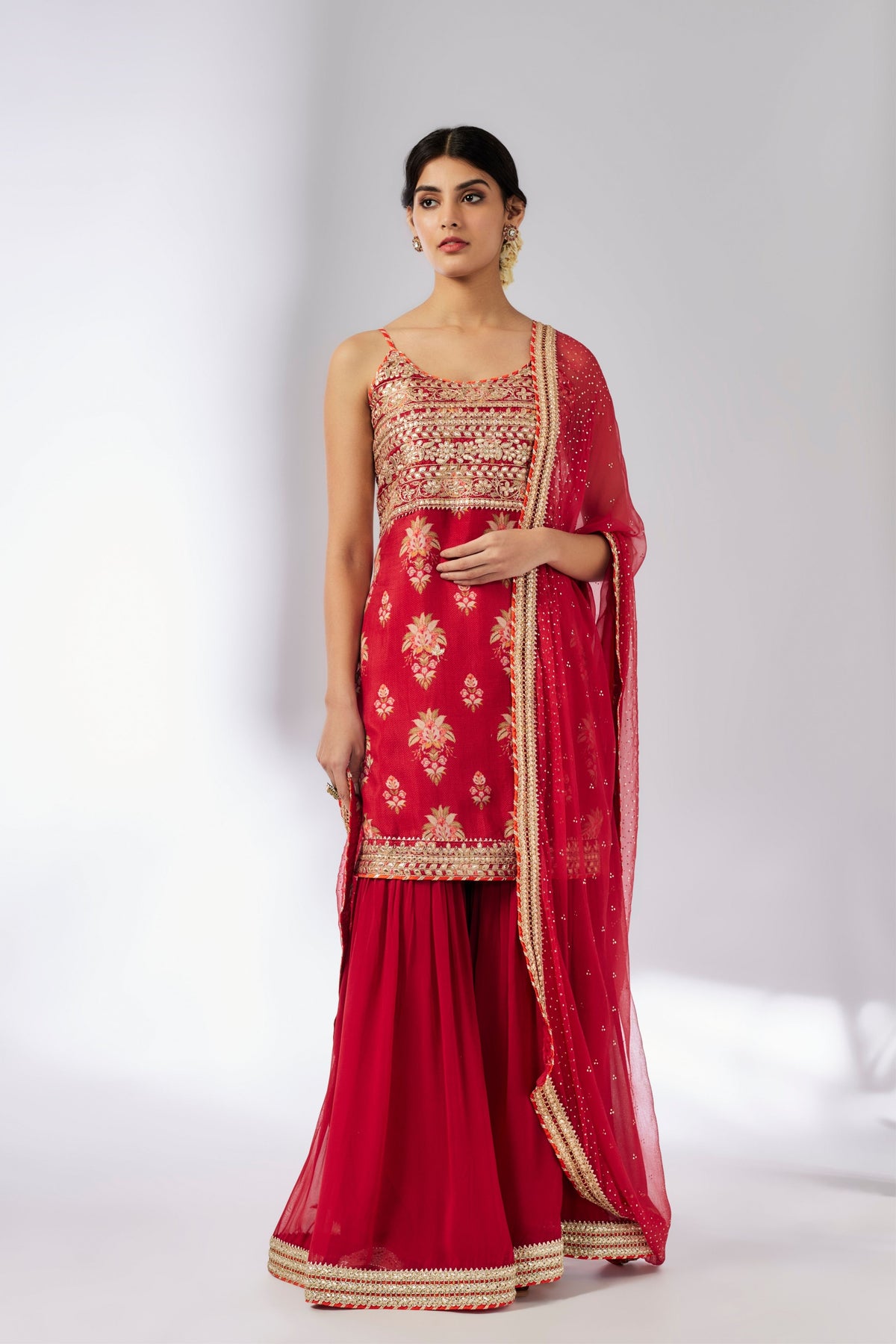 Red Chhaya Strappy Sharara Set