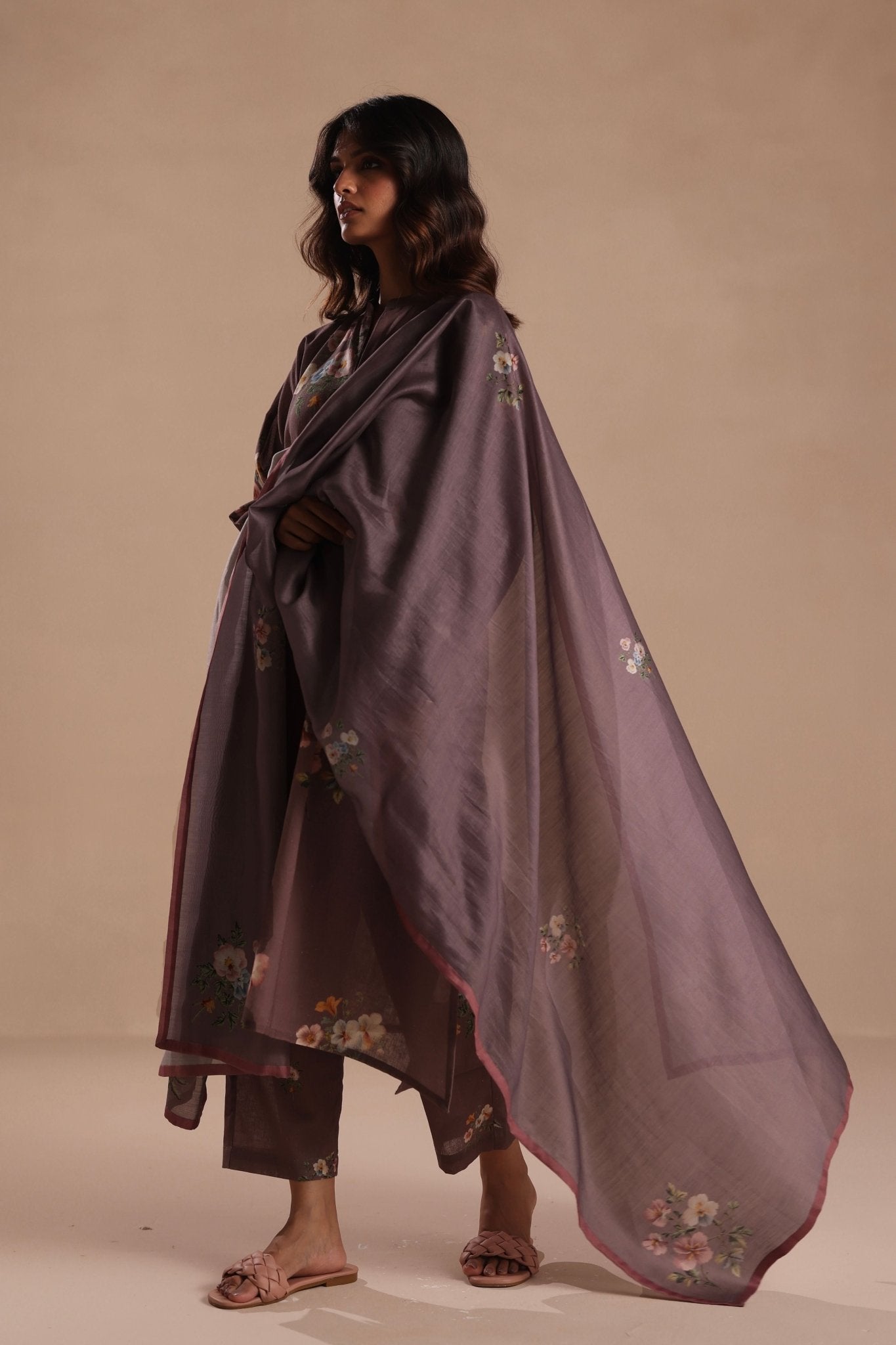 Qala Plum Dupatta - Roza Pret - Elahe