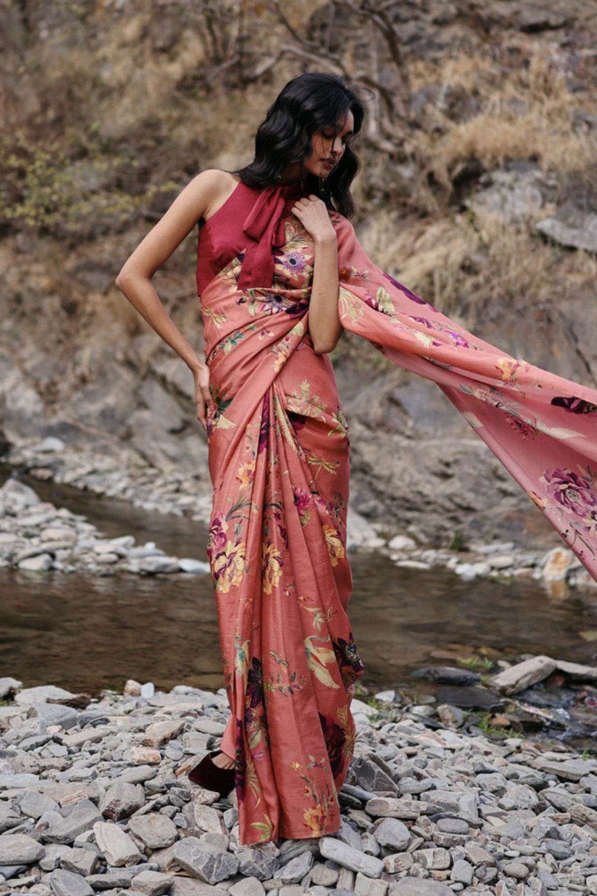 Apricot Field Saree Set
