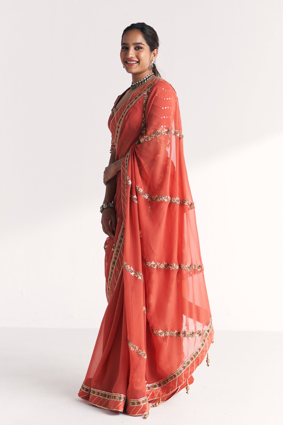 Rimjhim Tangerine Saree