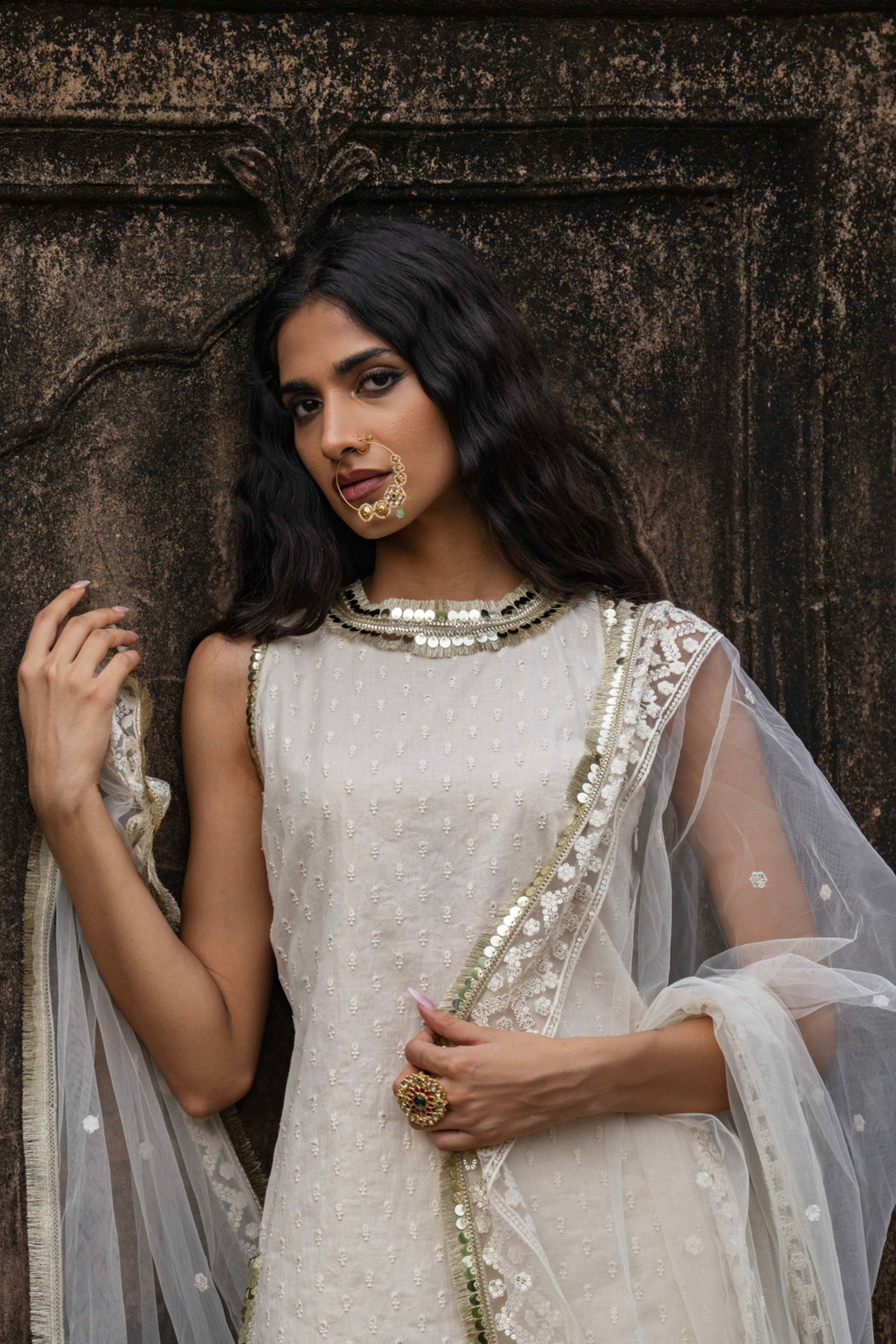 Preevin - Off White Gold Dot Sharara Set XL Preevin - Off White Gold Dot Sharara Set XL