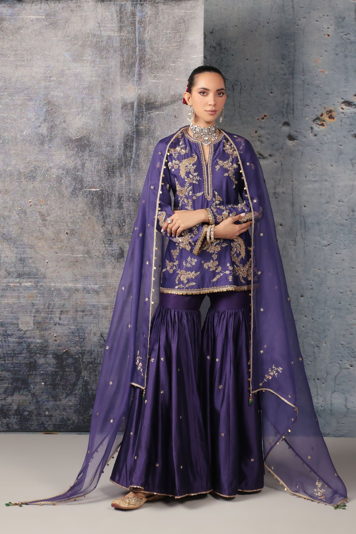 Purple Jaal Sharara Set