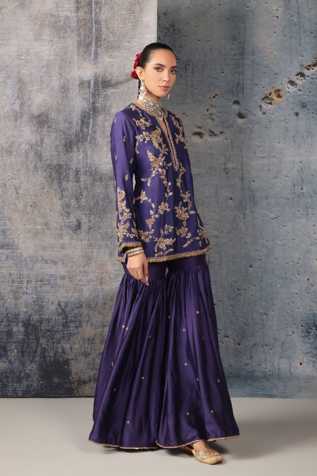 Purple Jaal Sharara Set
