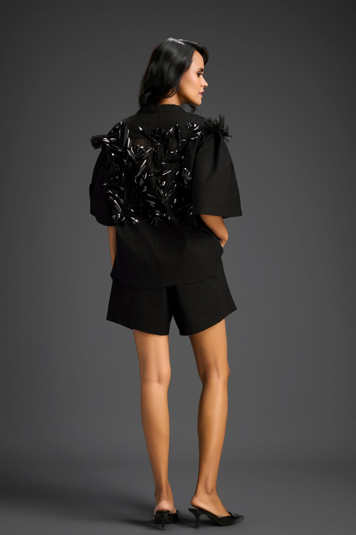 Structured Black 3D Floral Co-ord Set