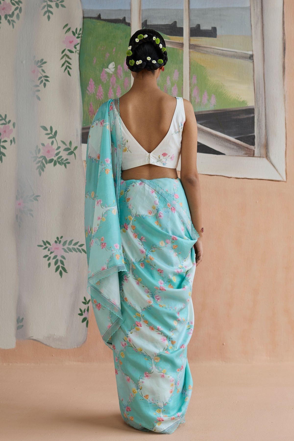 Drift and Dream Aqua Mulberry Silk Sari